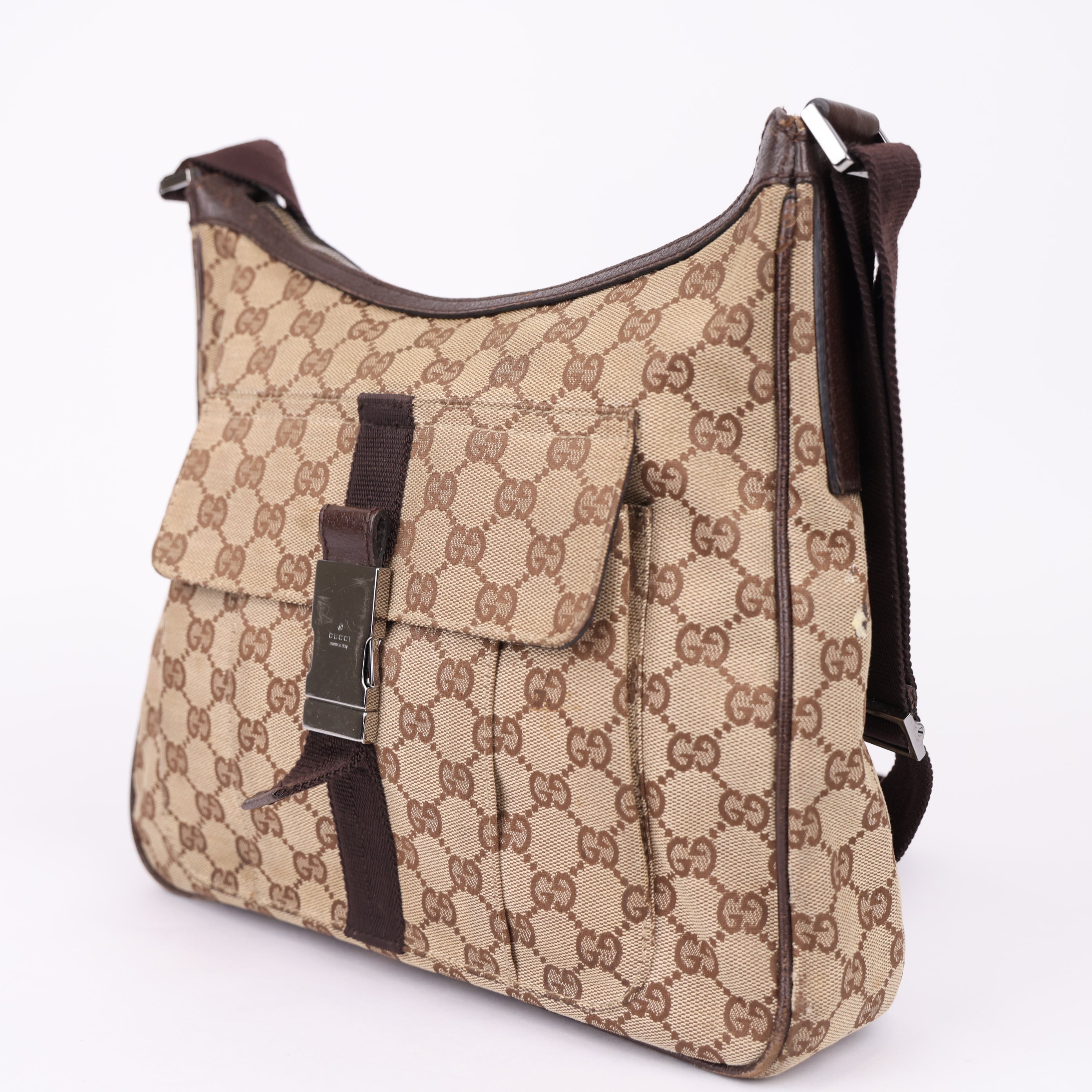 J0965 GUCCI GG Canvas Shoulder Bag Beige- Pre Owned