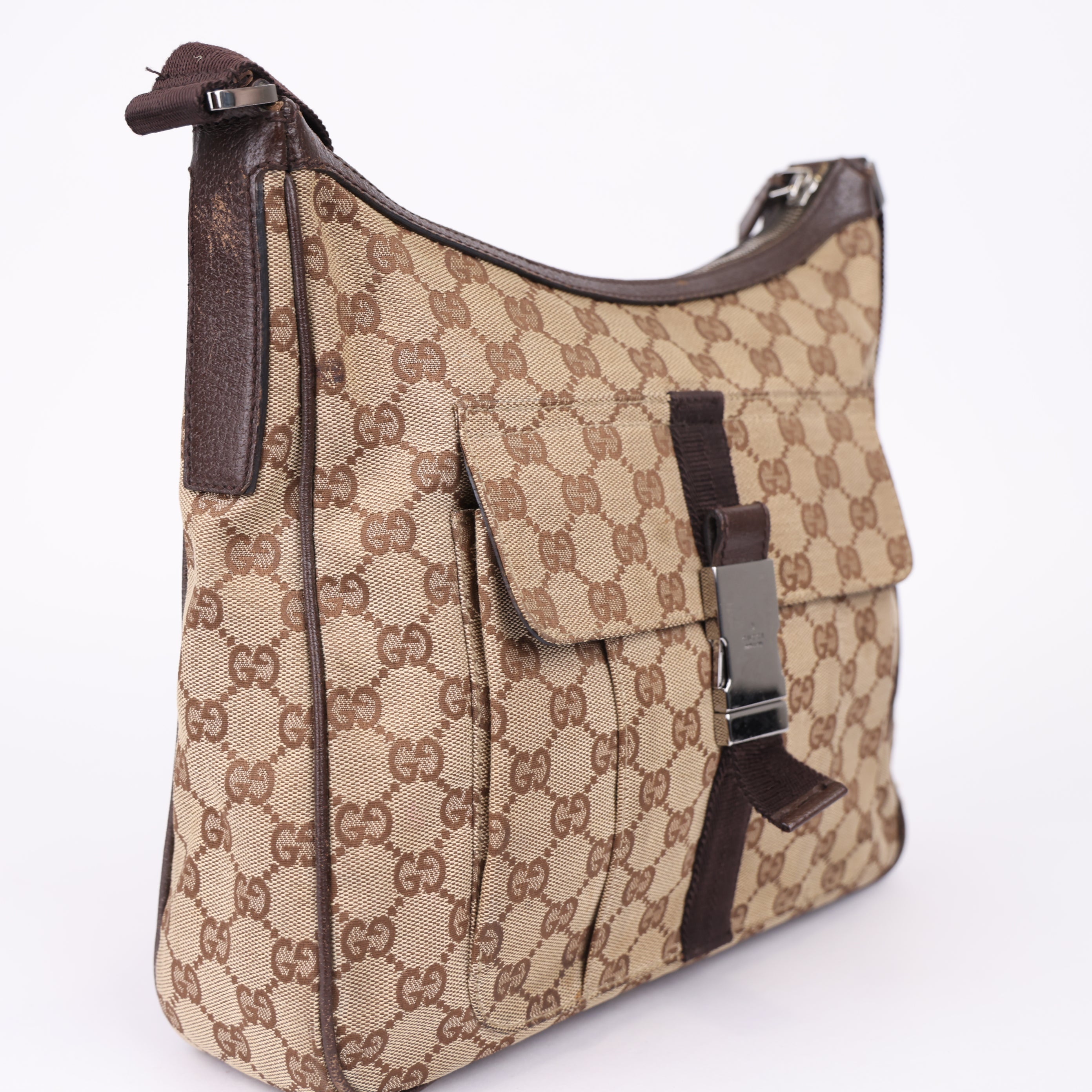 J0965 GUCCI GG Canvas Shoulder Bag Beige- Pre Owned