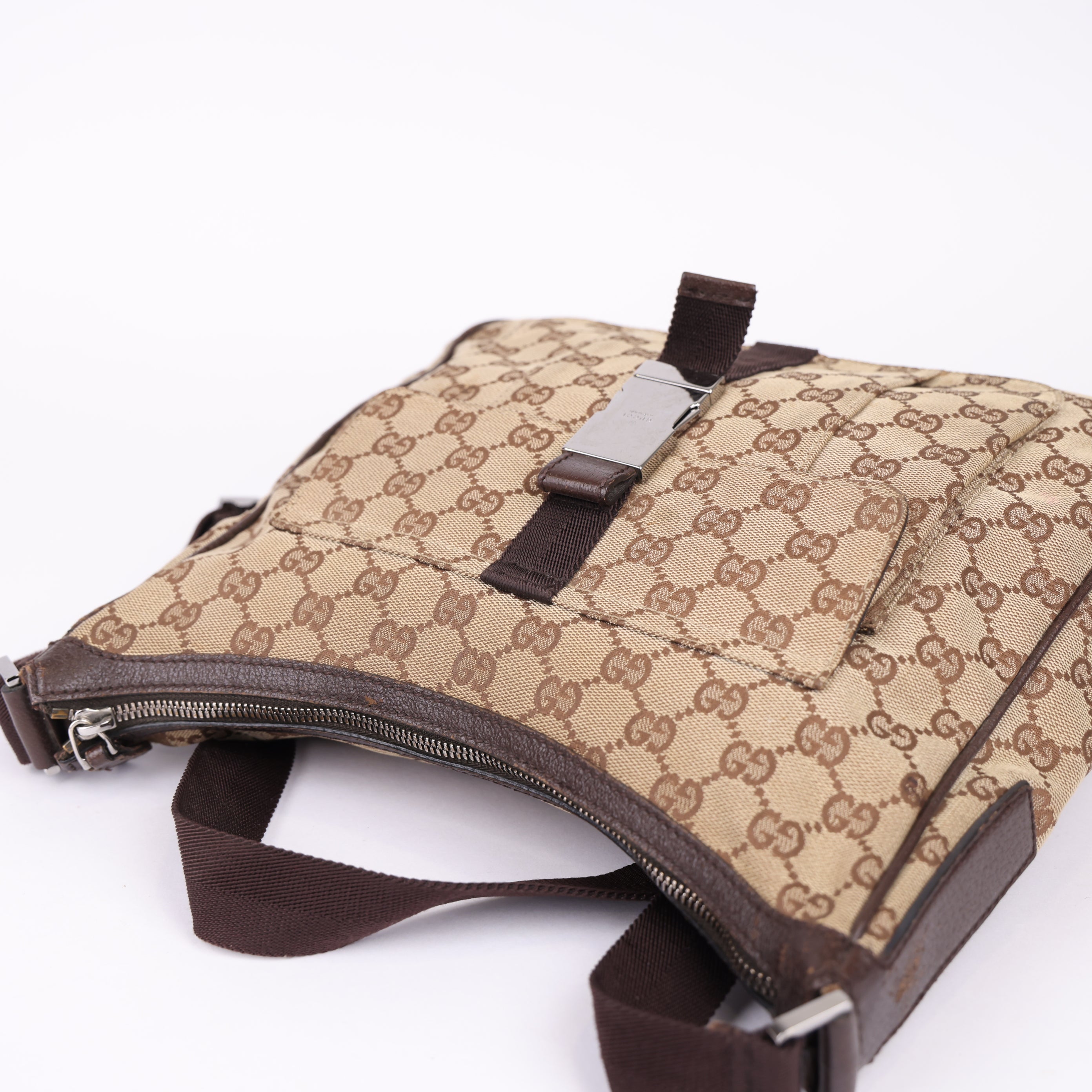 J0965 GUCCI GG Canvas Shoulder Bag Beige- Pre Owned