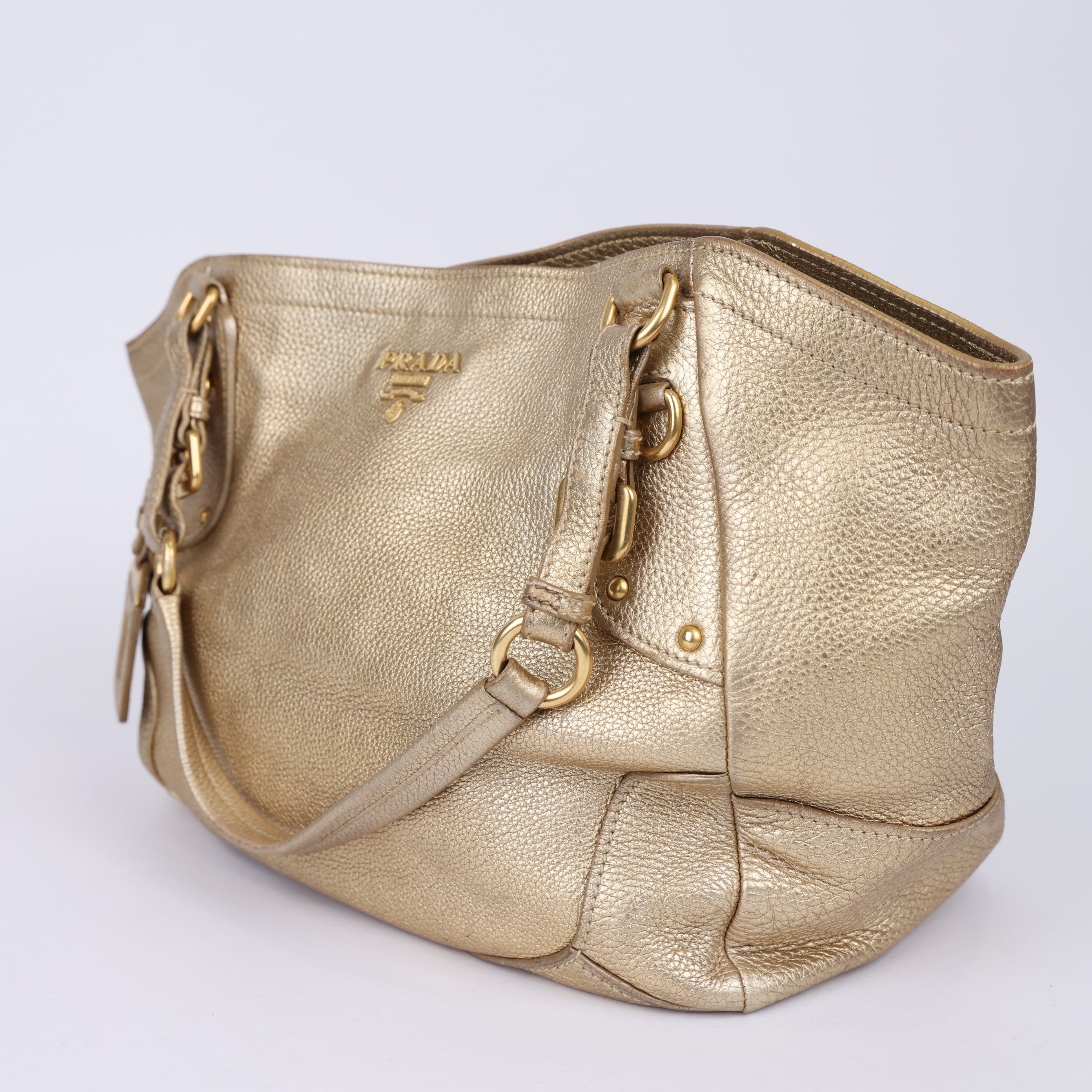 J0968 Prada Gold Vitello Daino Leather Shoulder Bag Golden- Pre Owned