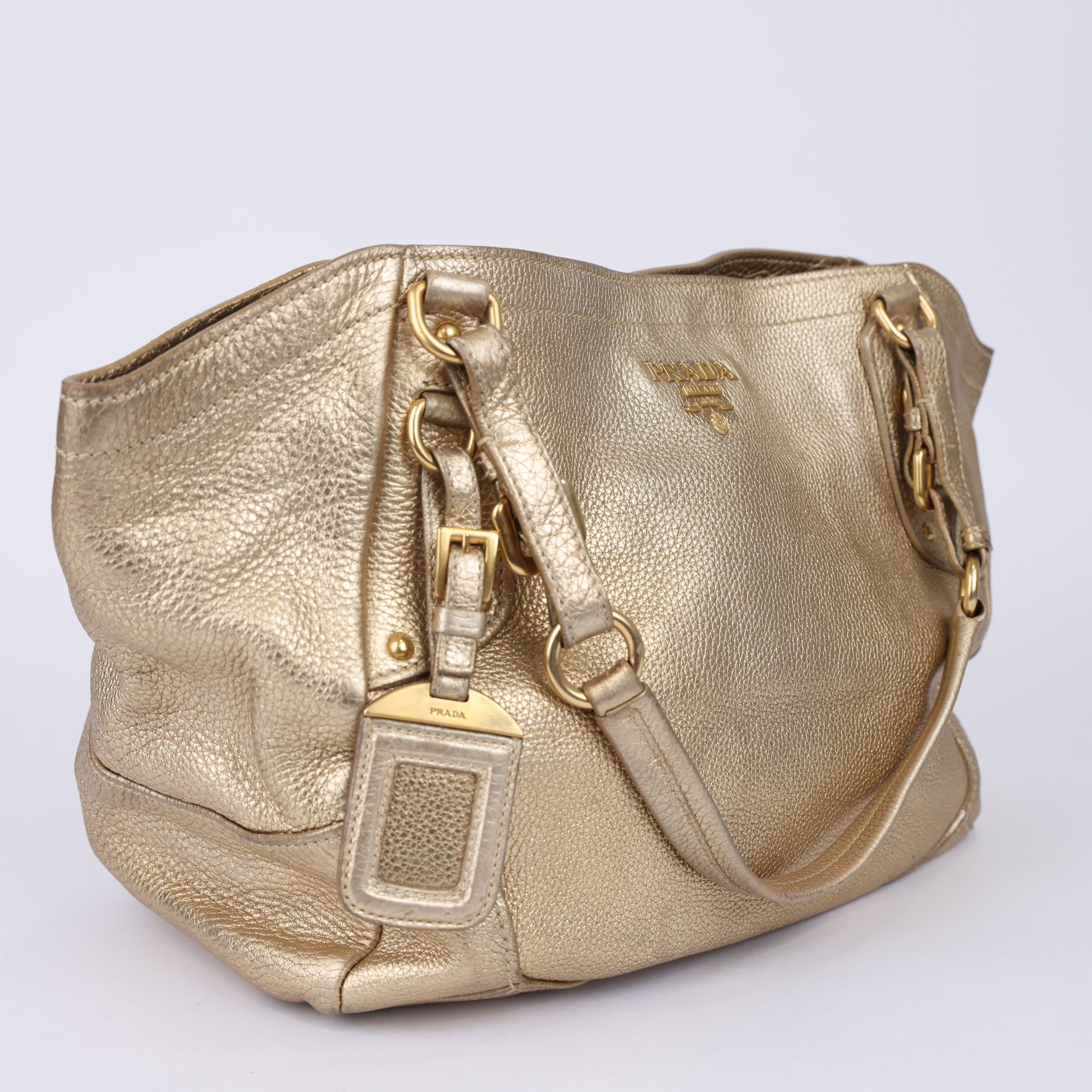 J0968 Prada Gold Vitello Daino Leather Shoulder Bag Golden- Pre Owned