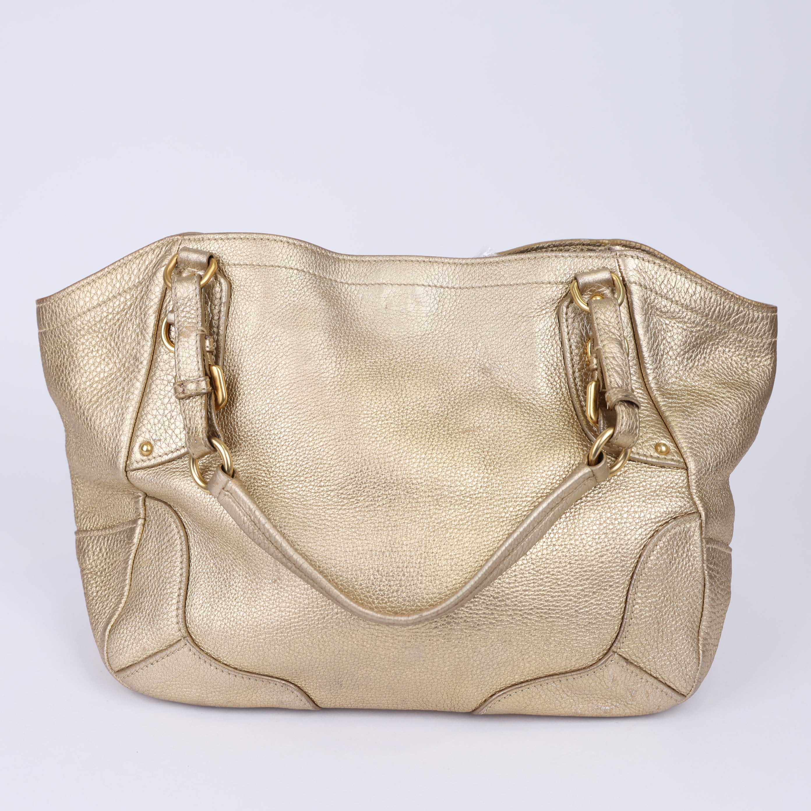 J0968 Prada Gold Vitello Daino Leather Shoulder Bag Golden- Pre Owned