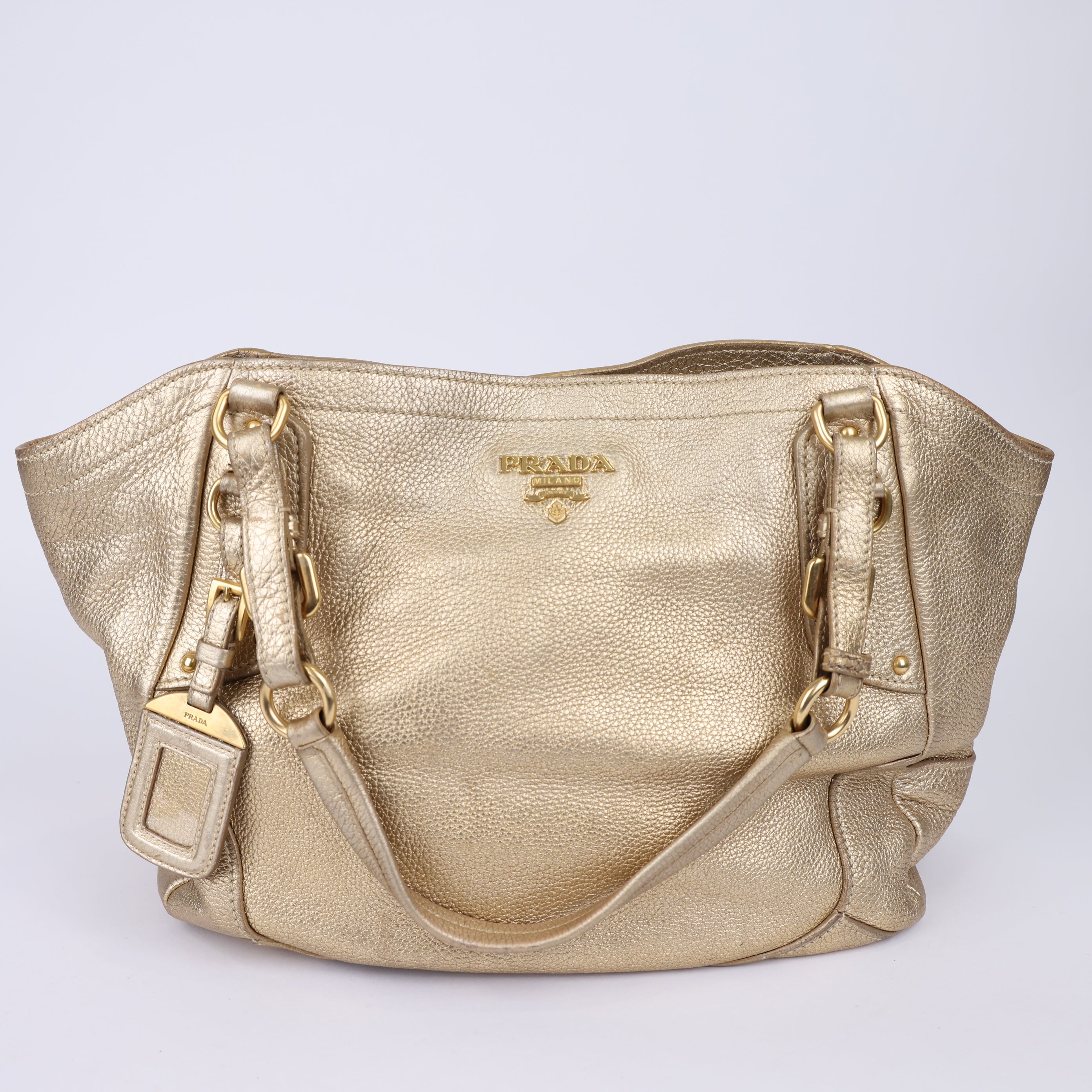 J0968 Prada Gold Vitello Daino Leather Shoulder Bag Golden- Pre Owned