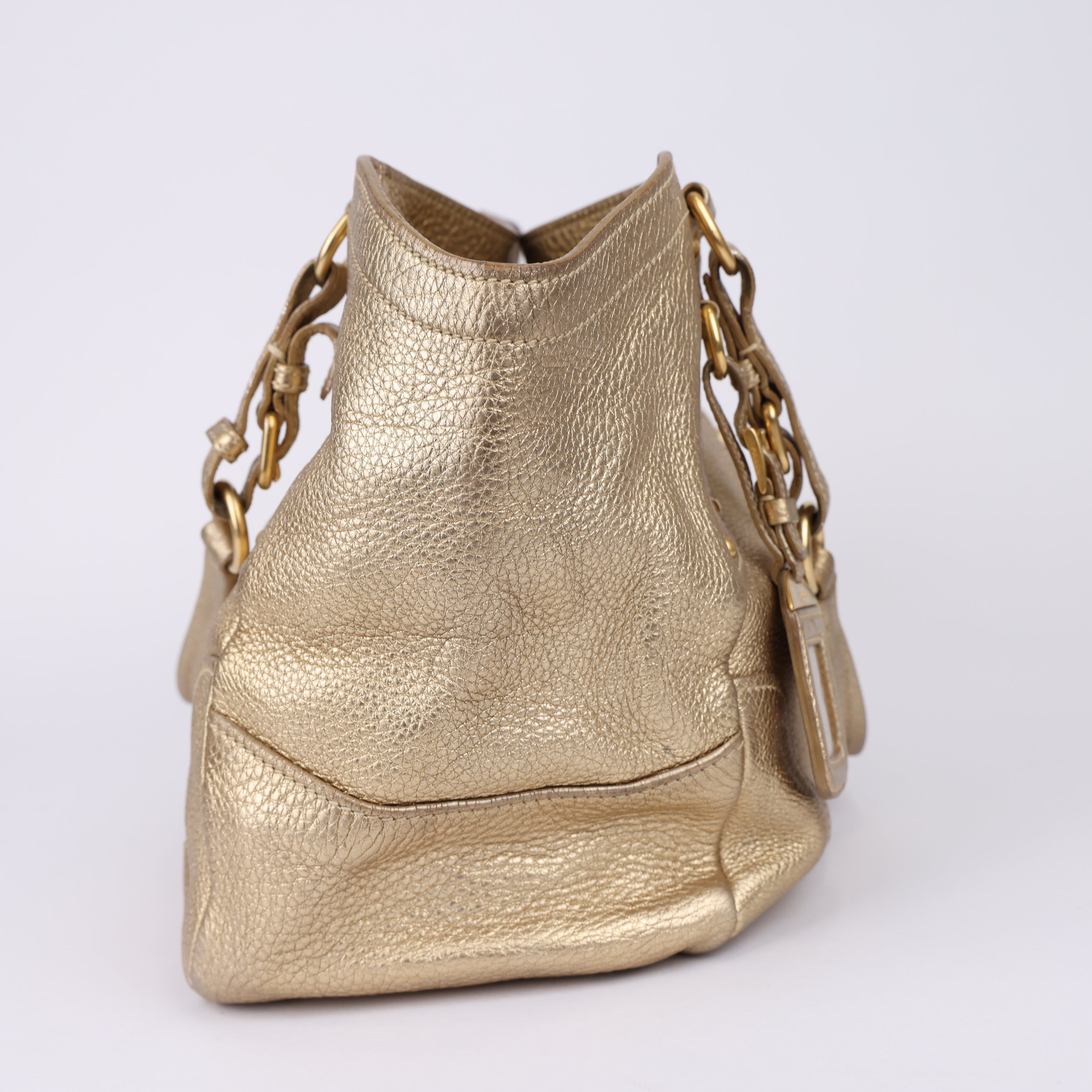 J0968 Prada Gold Vitello Daino Leather Shoulder Bag Golden- Pre Owned