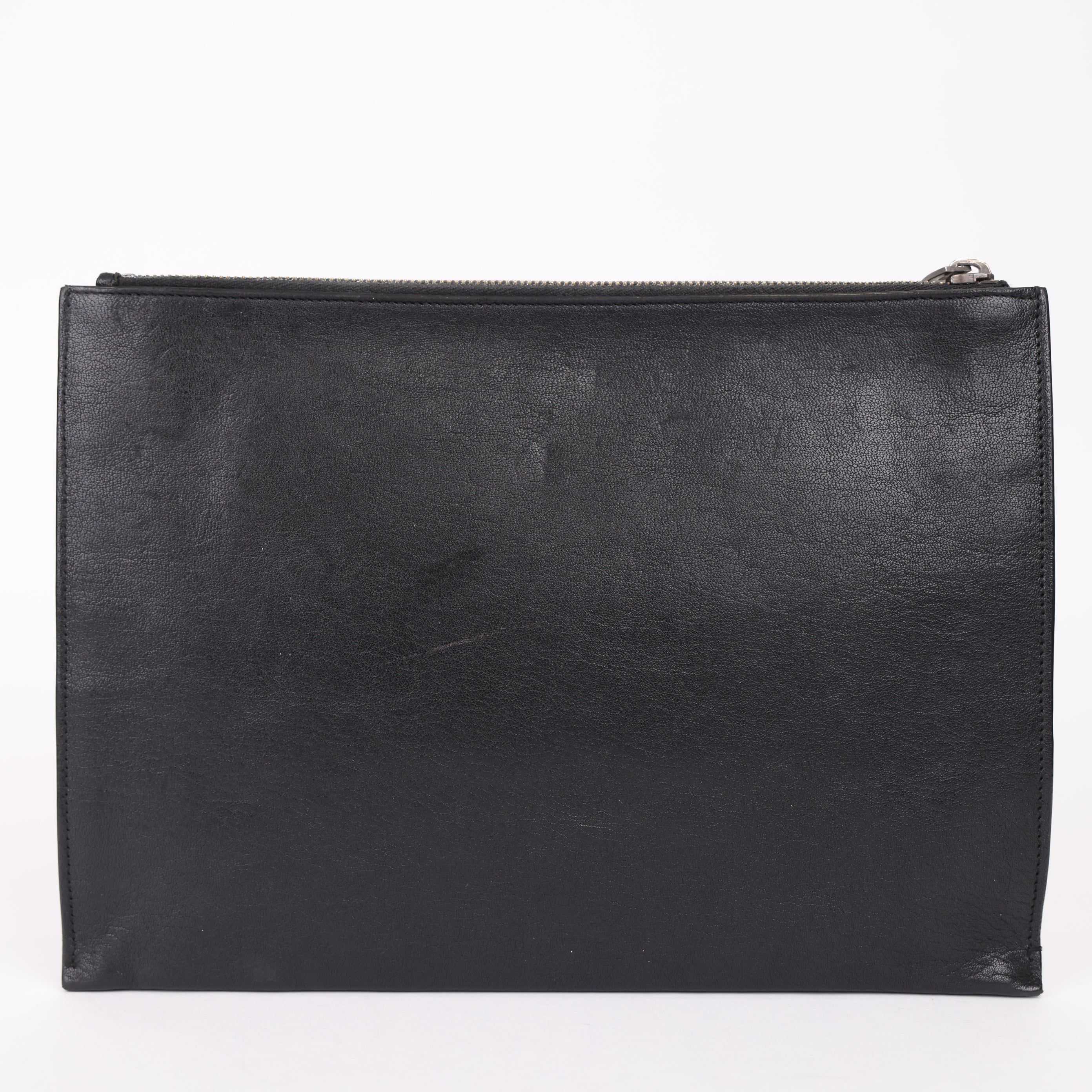 J0970 YSL Black Star Print Leather Clutch Bag- Pre Owned