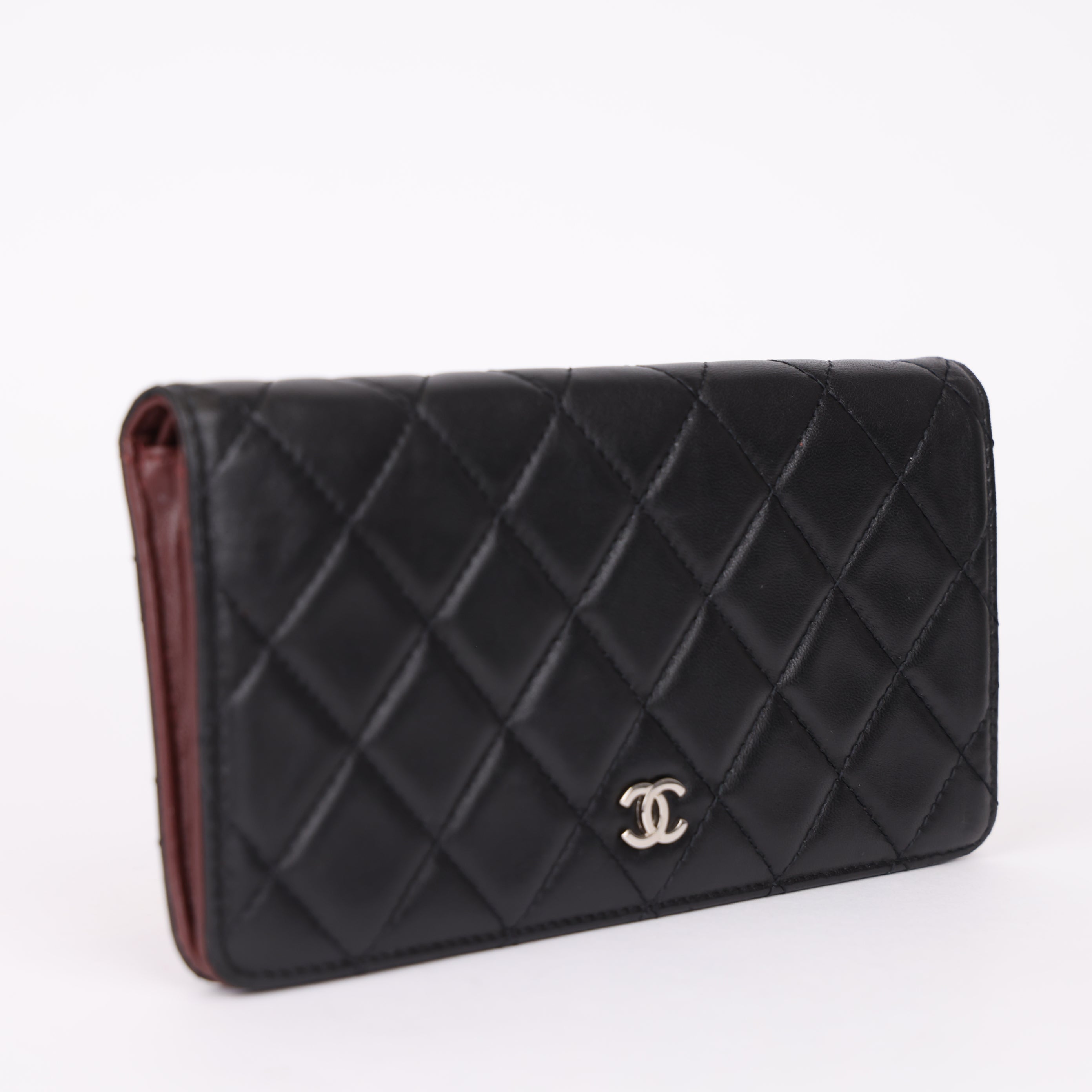 J0975 Chanel Black Lambskin Long Flap Wallet- Pre Owned