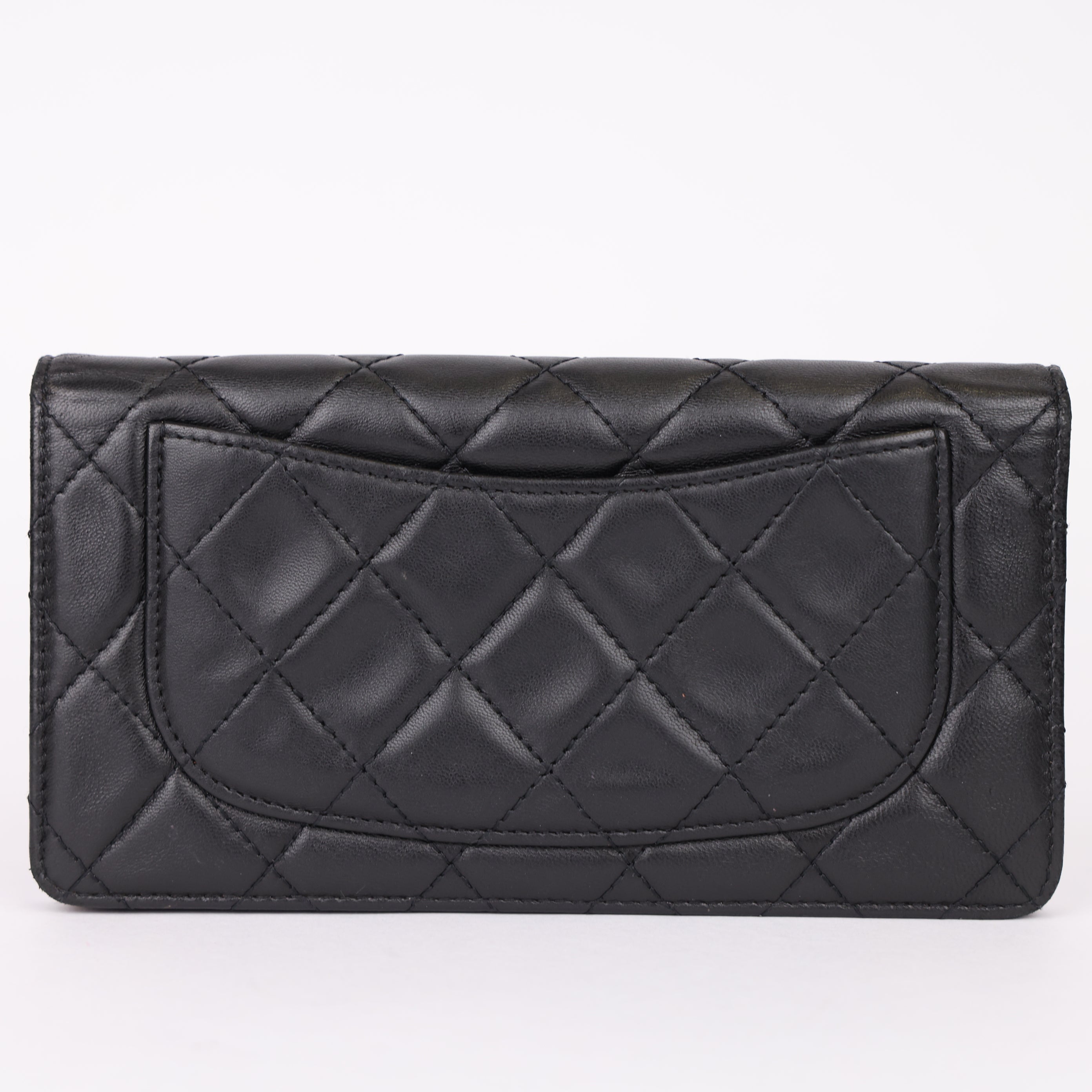 J0975 Chanel Black Lambskin Long Flap Wallet- Pre Owned