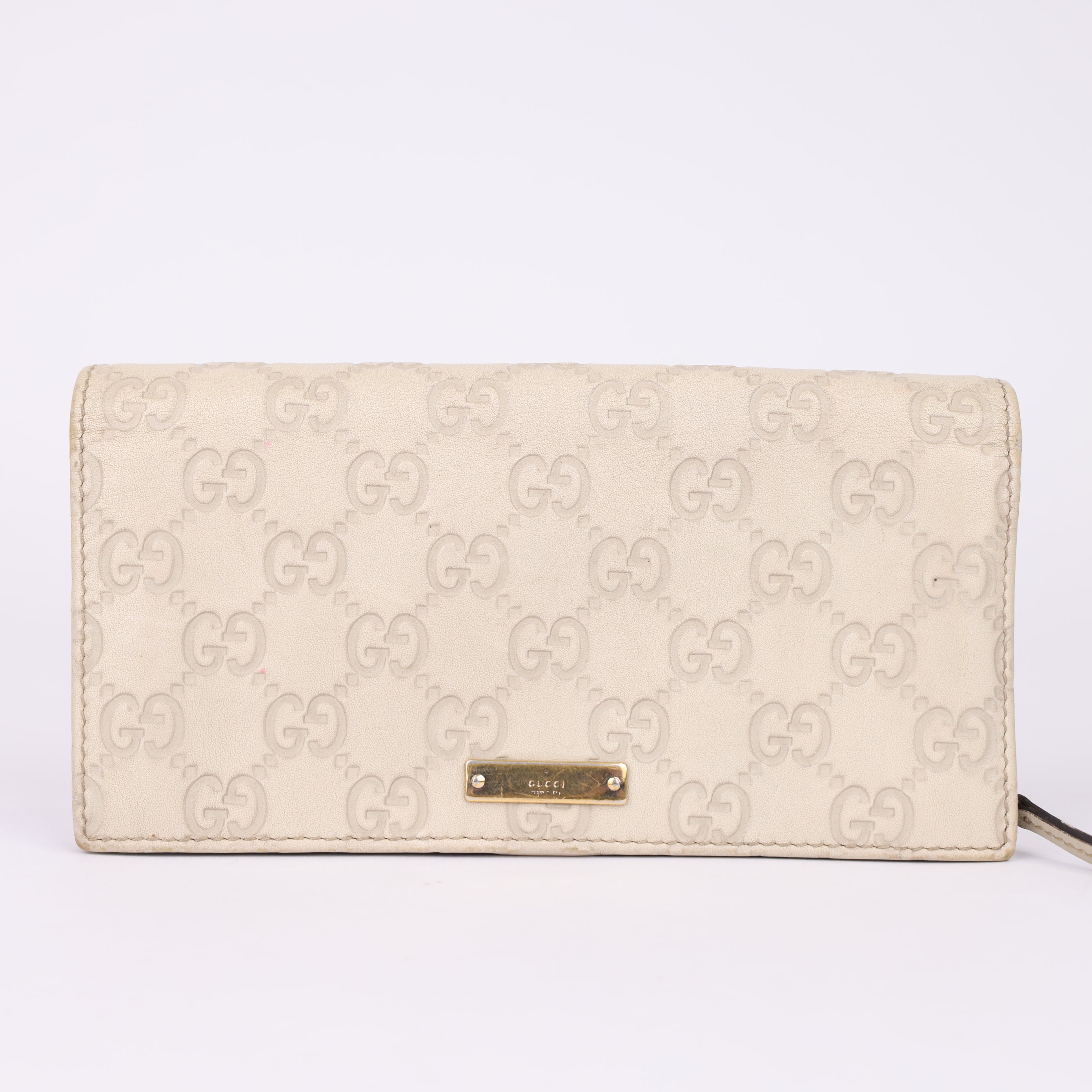 J0979 Gucci Monogram White Leather Wallet- Pre Owned