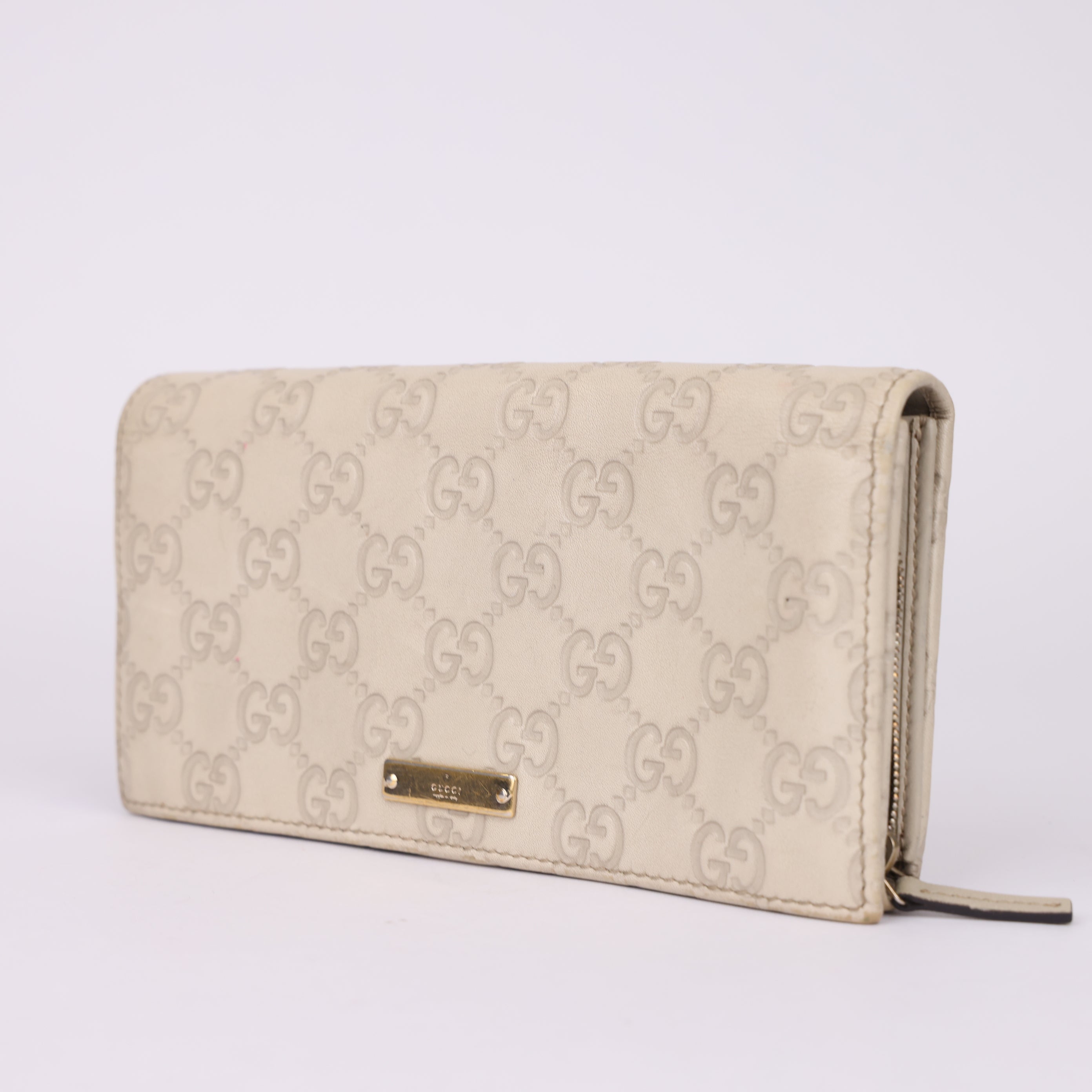 J0979 Gucci Monogram White Leather Wallet- Pre Owned