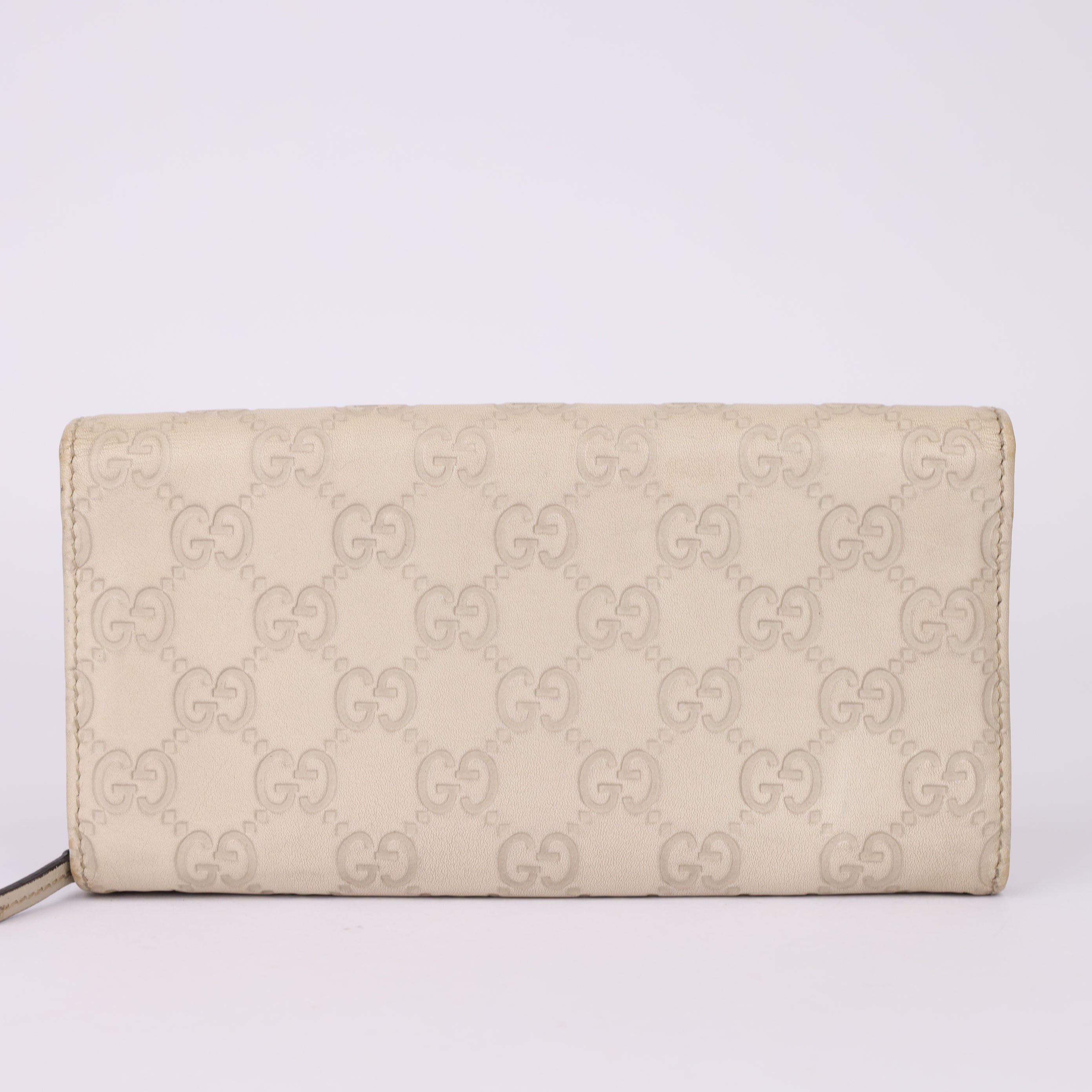 J0979 Gucci Monogram White Leather Wallet- Pre Owned