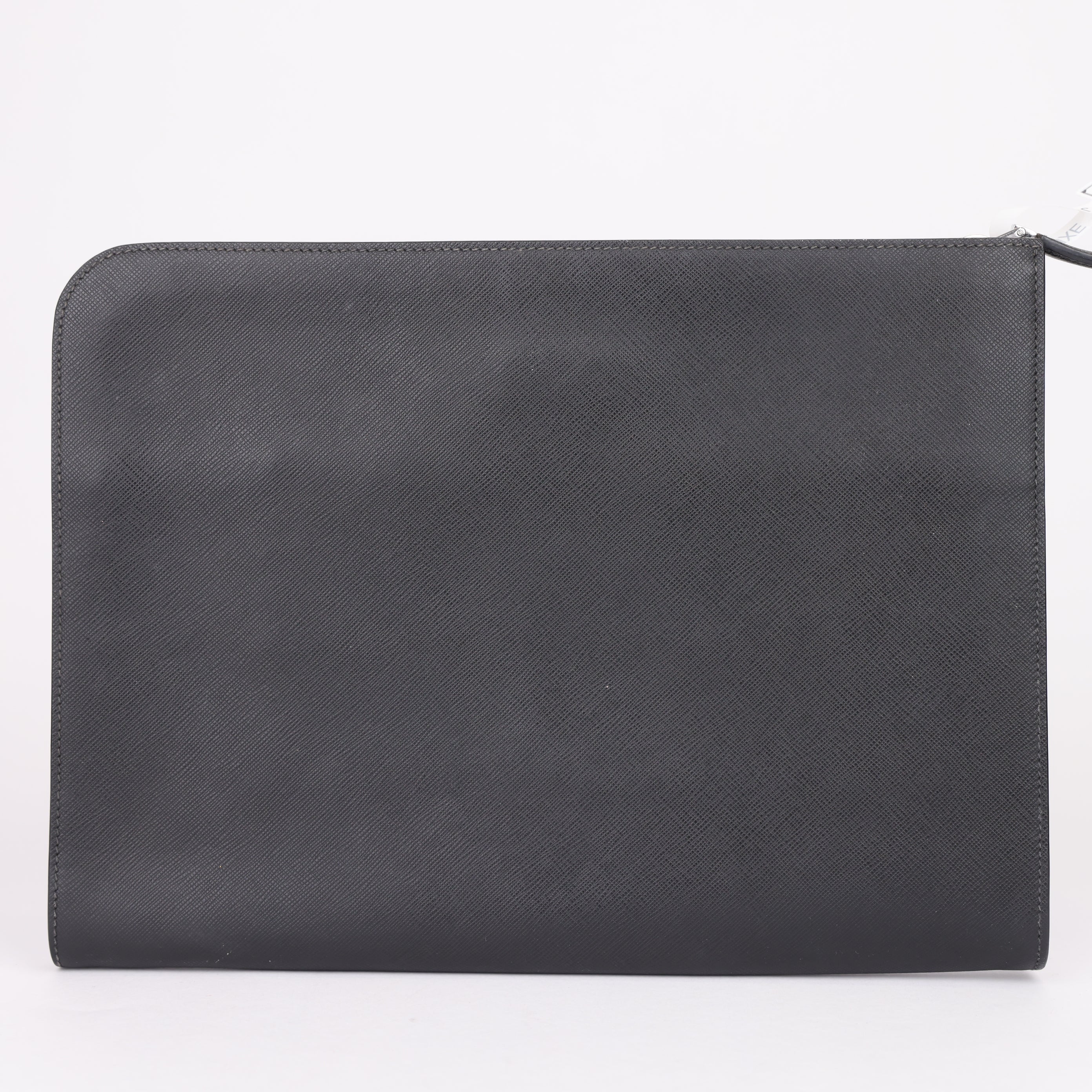 J1911 Prada Saffiano Pouch Second Bag Black Blue- Pre Owned