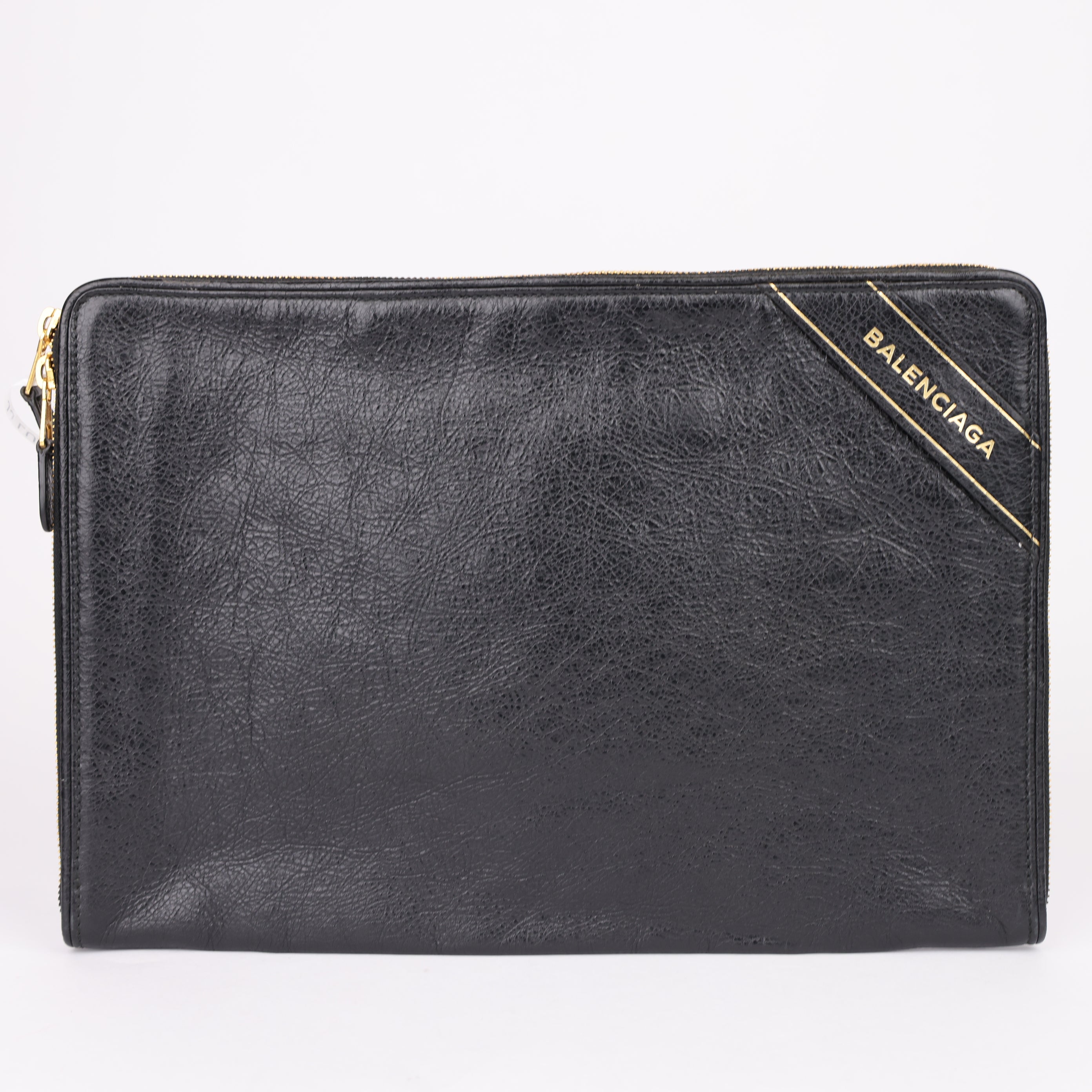J1992 Balenciaga Leather Clutch Bag Black- Pre Owned