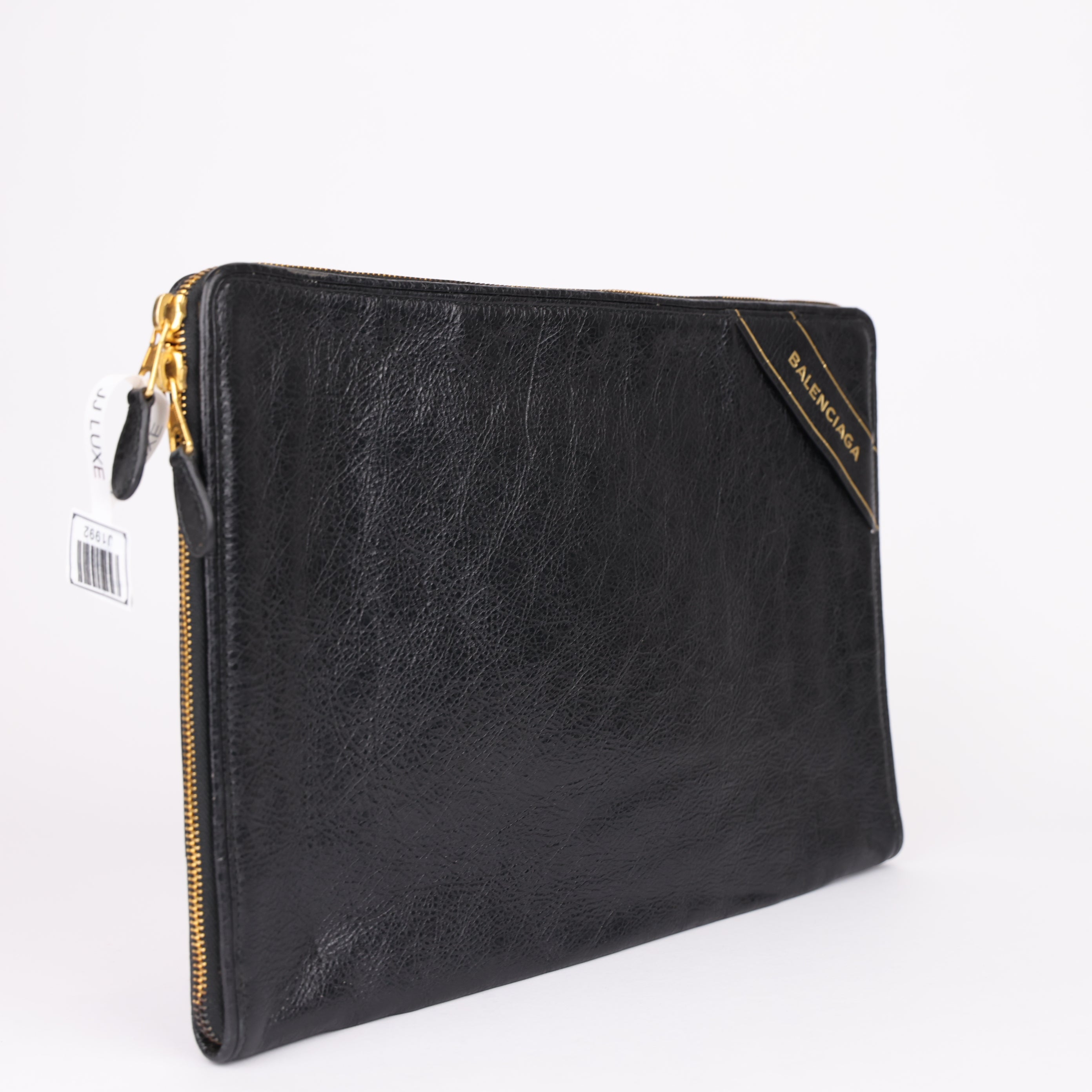 J1992 Balenciaga Leather Clutch Bag Black- Pre Owned