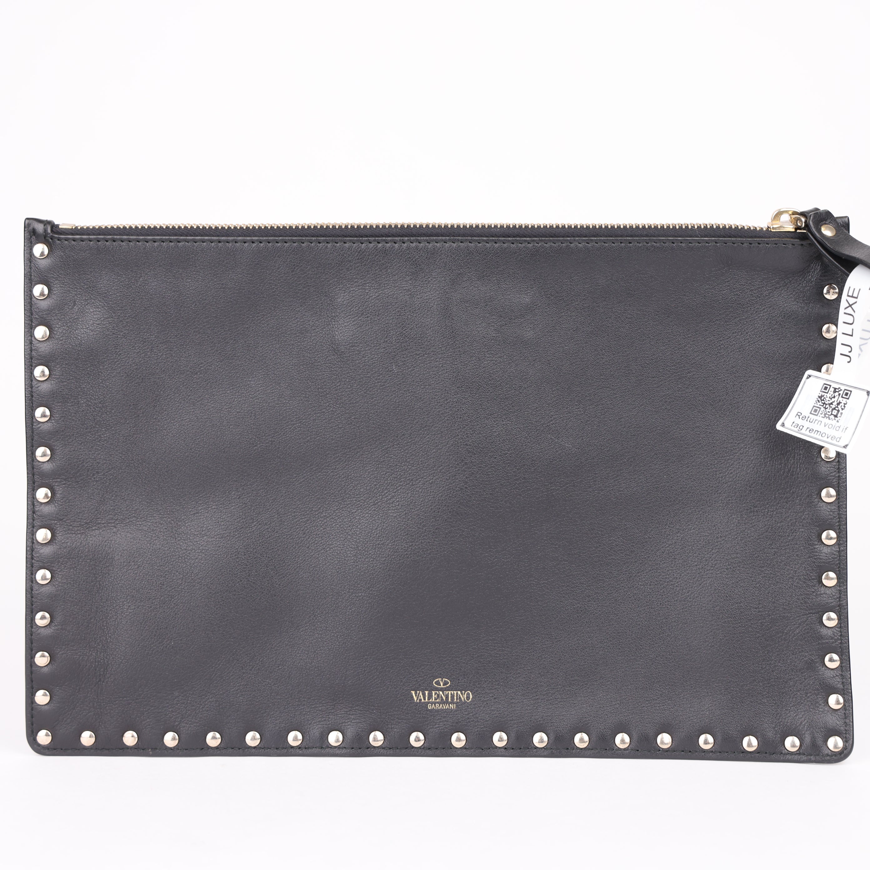 J1984 Valentino Black Rockstud Leather Clutch Bag- Pre Owned