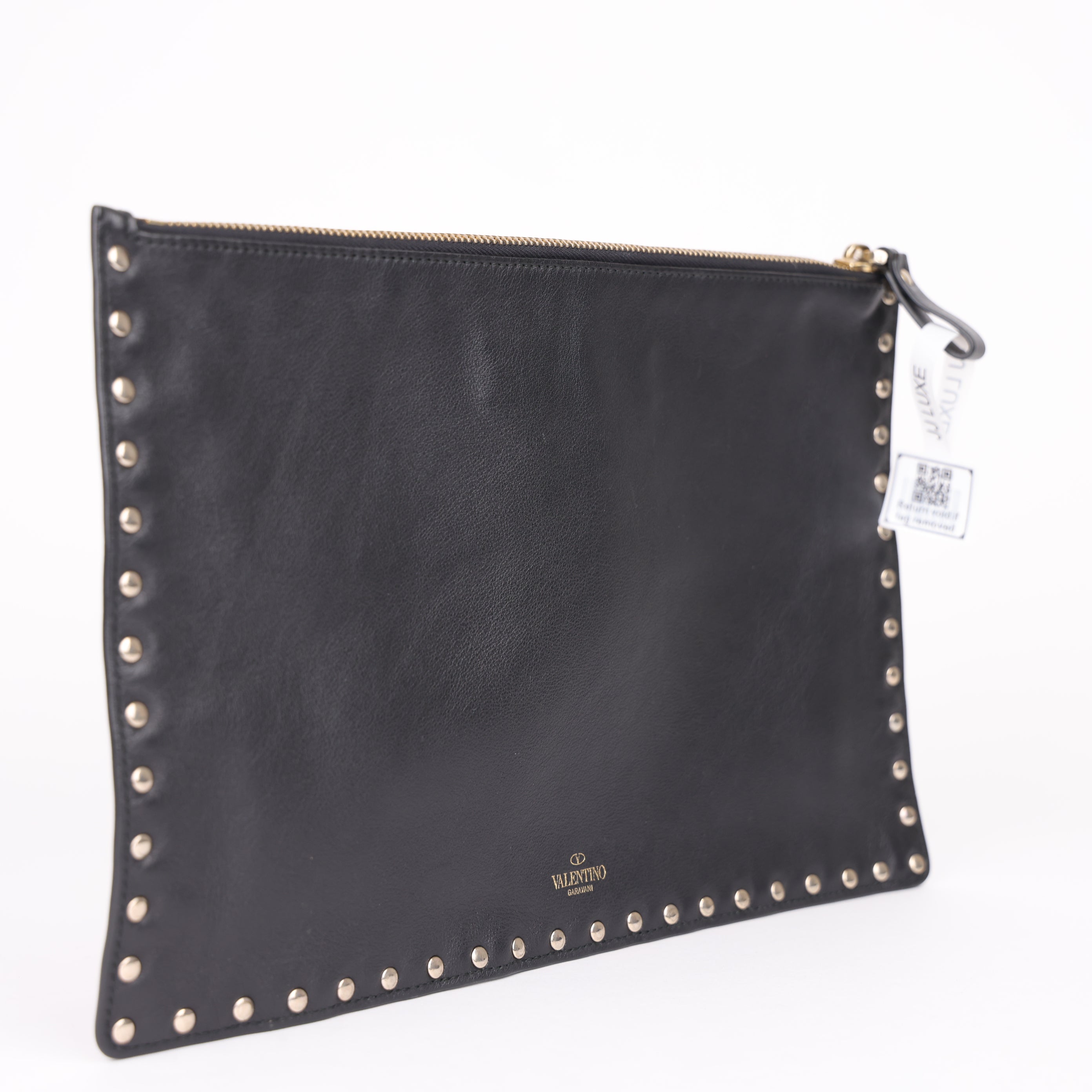 J1984 Valentino Black Rockstud Leather Clutch Bag- Pre Owned