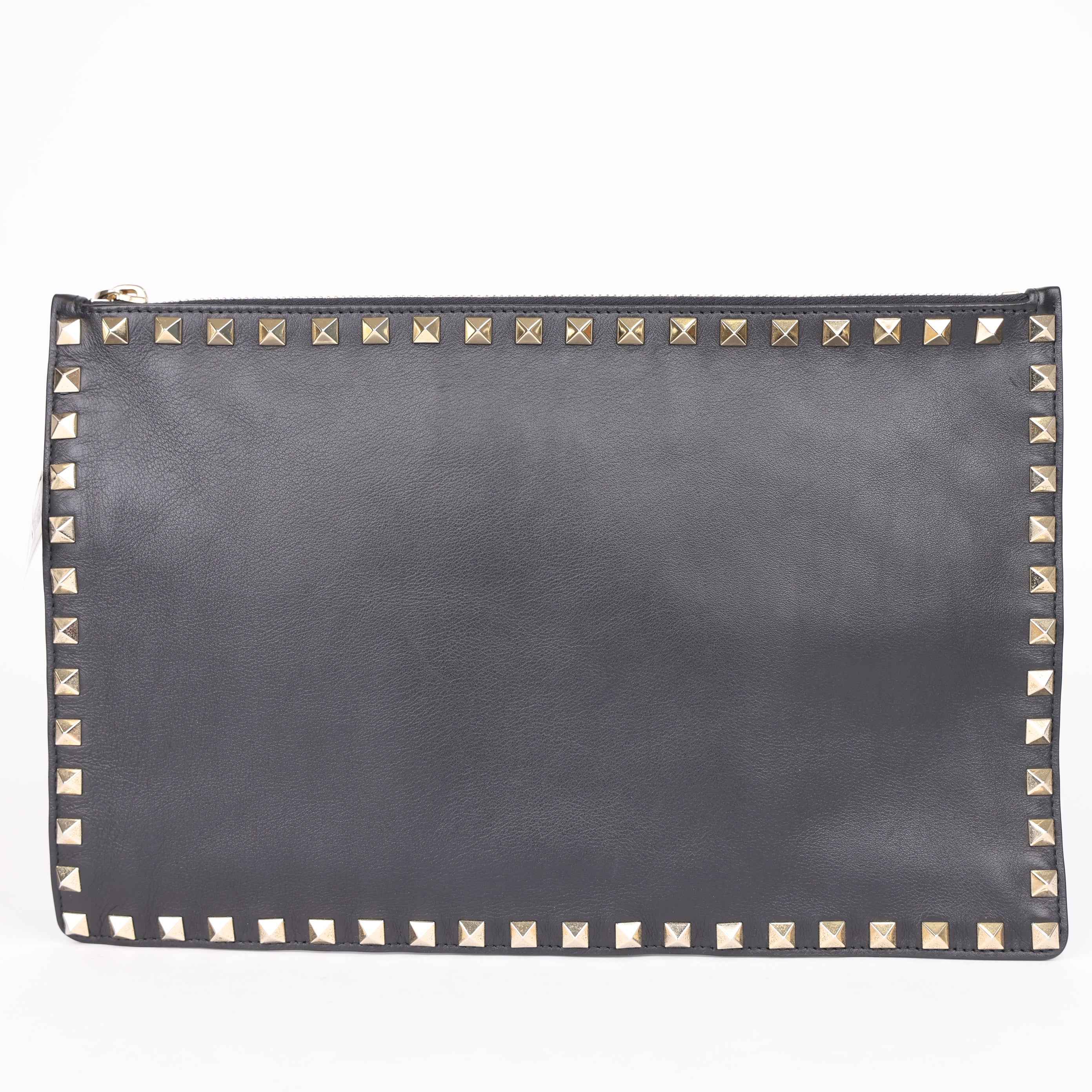 J1984 Valentino Black Rockstud Leather Clutch Bag- Pre Owned