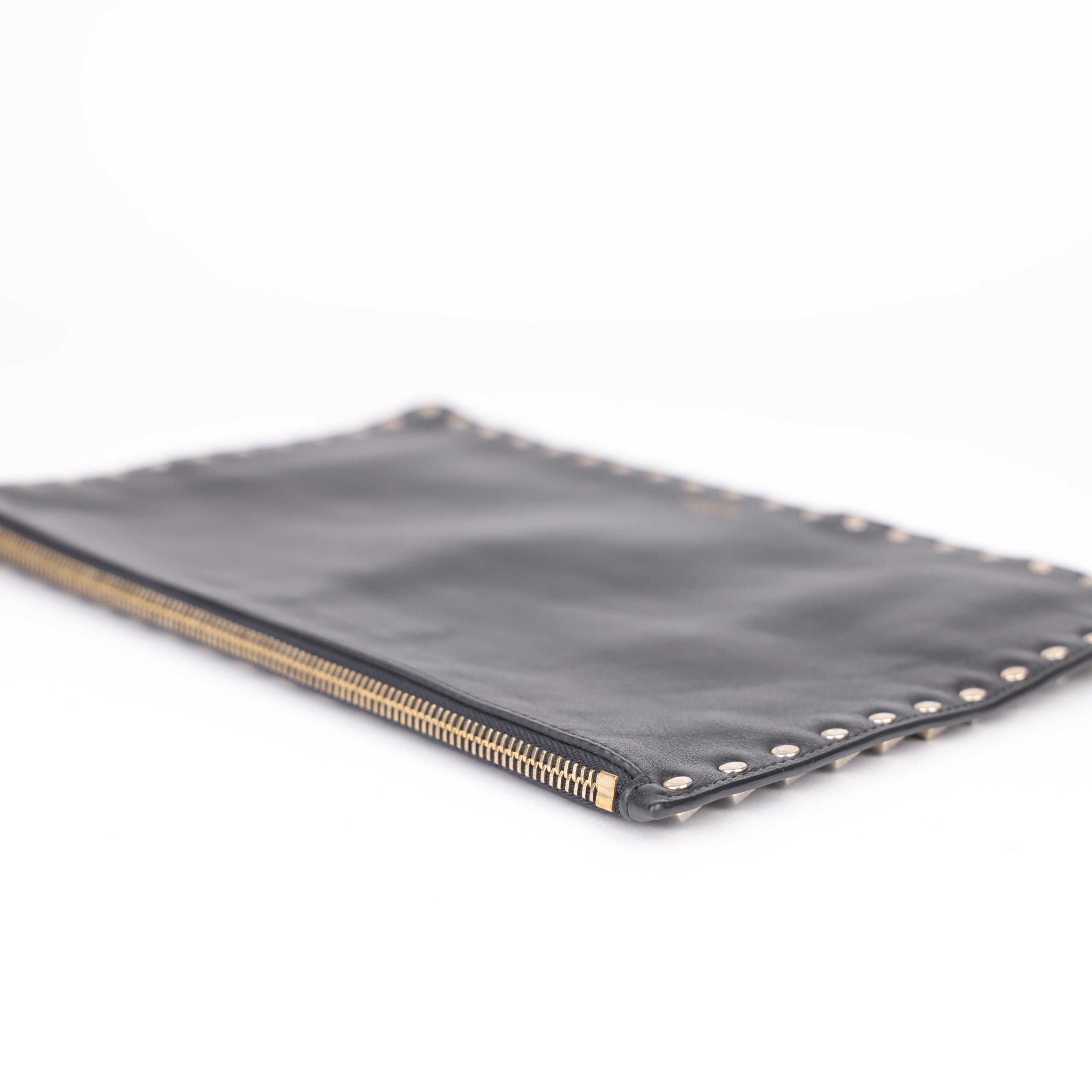 J1984 Valentino Black Rockstud Leather Clutch Bag- Pre Owned