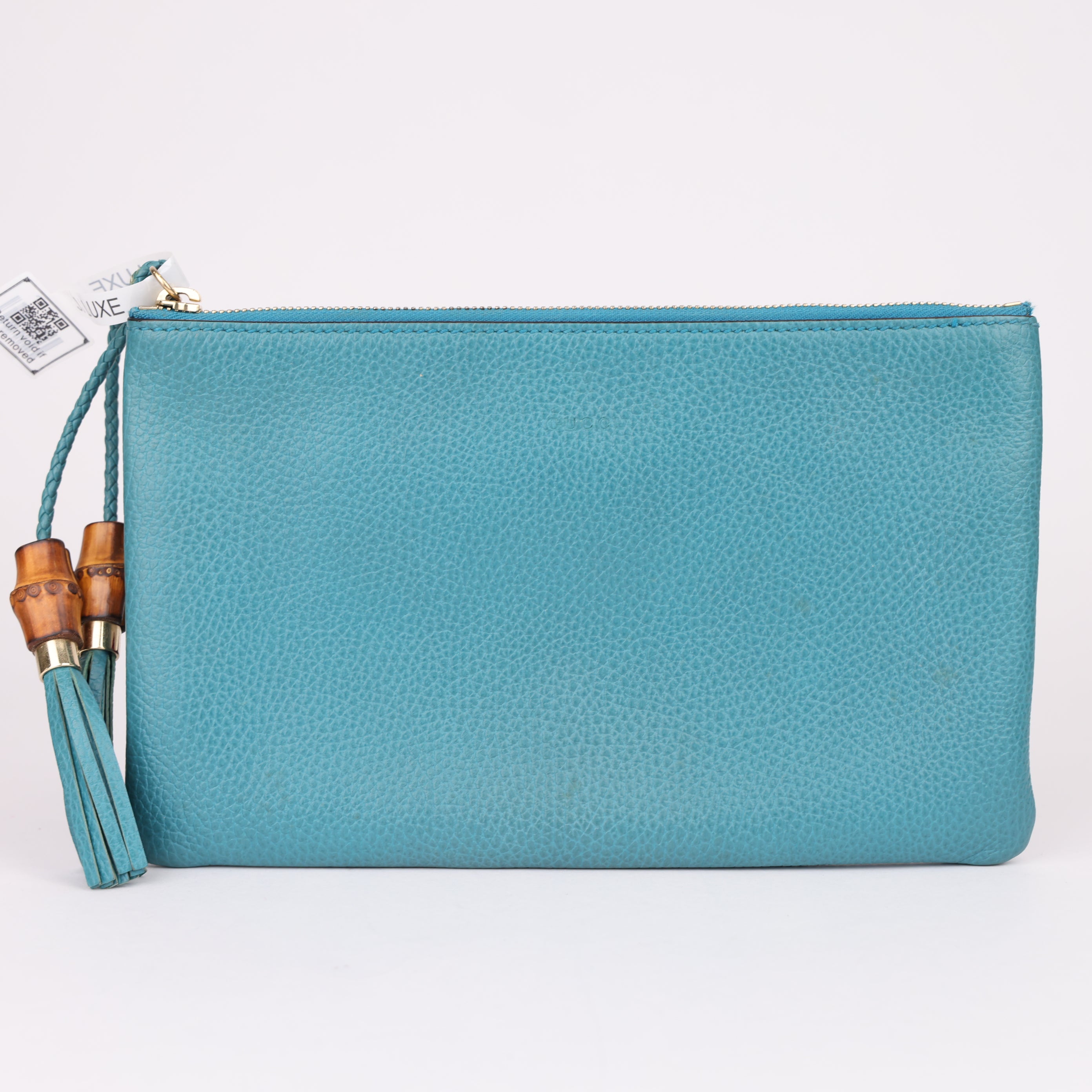 J2001 Gucci Blue Calfskin Bamboo Clutch - Pre Owned