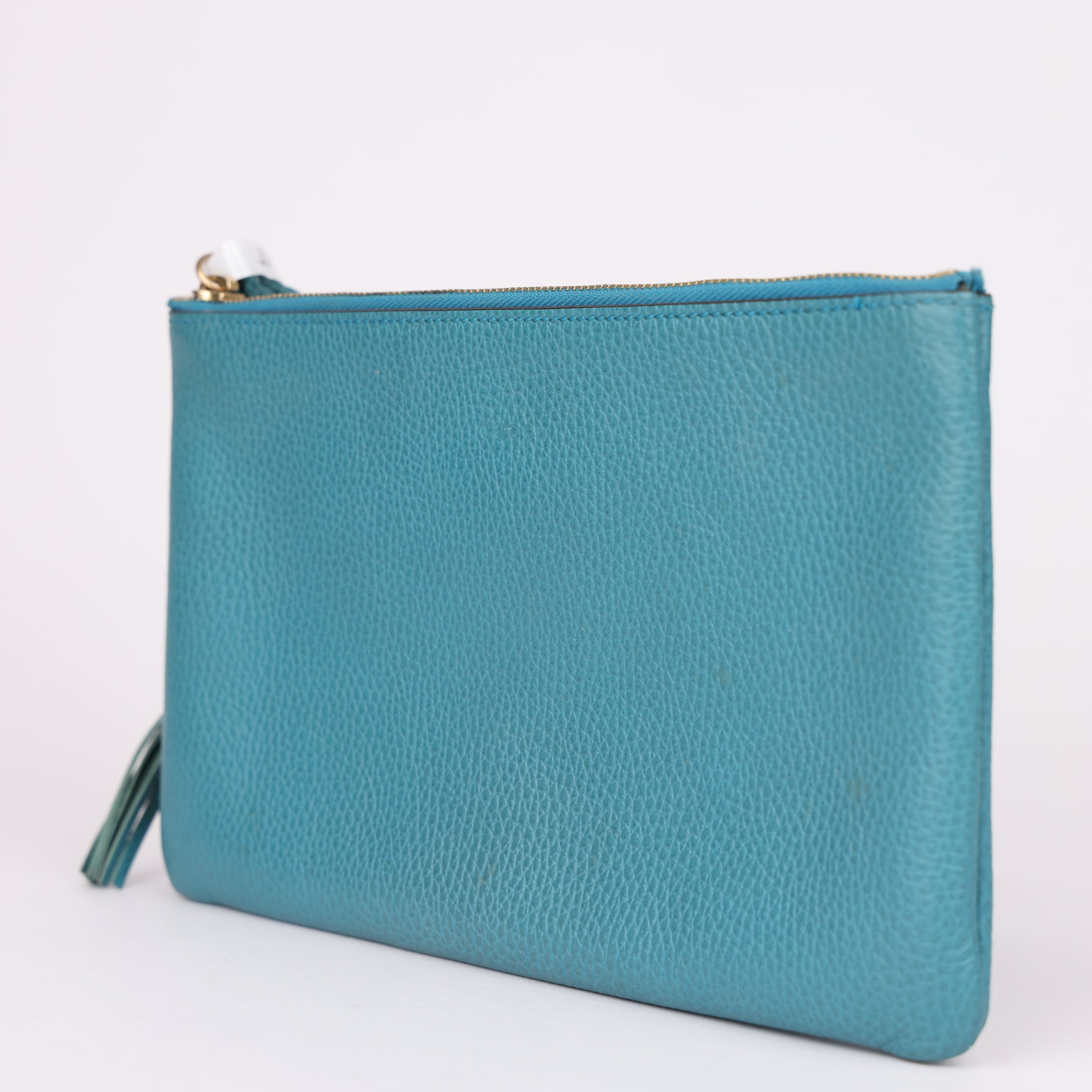 J2001 Gucci Blue Calfskin Bamboo Clutch - Pre Owned