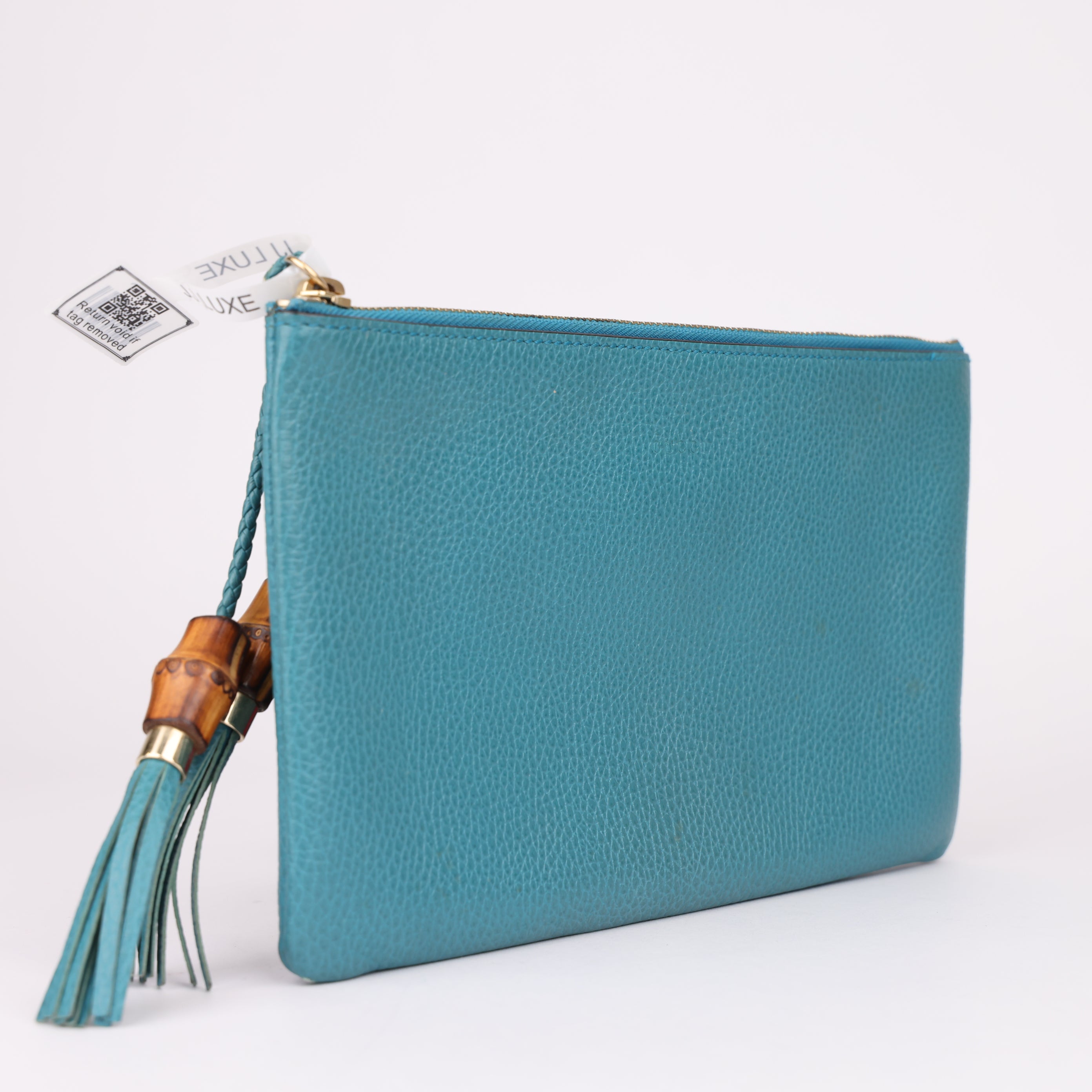 J2001 Gucci Blue Calfskin Bamboo Clutch - Pre Owned