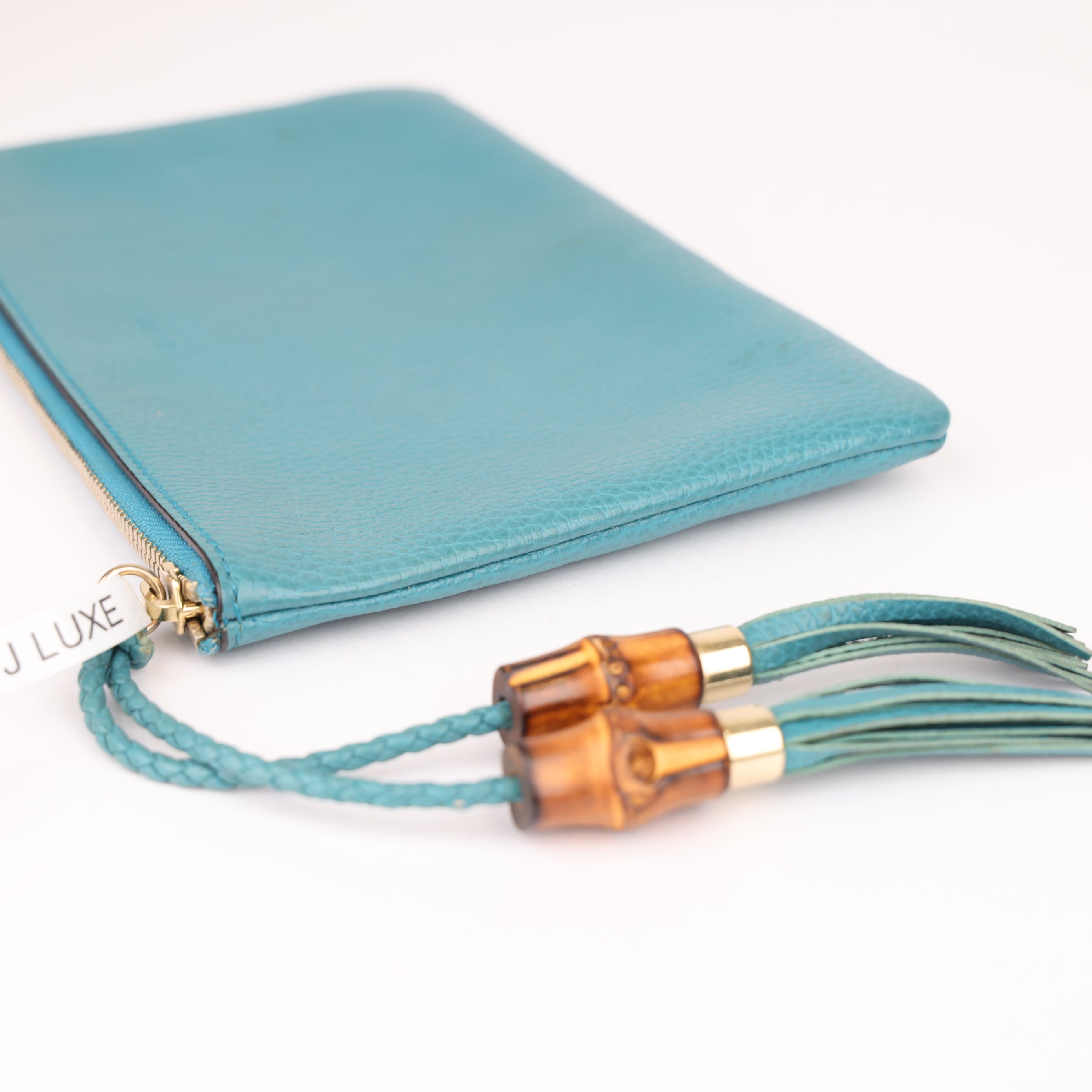 J2001 Gucci Blue Calfskin Bamboo Clutch - Pre Owned