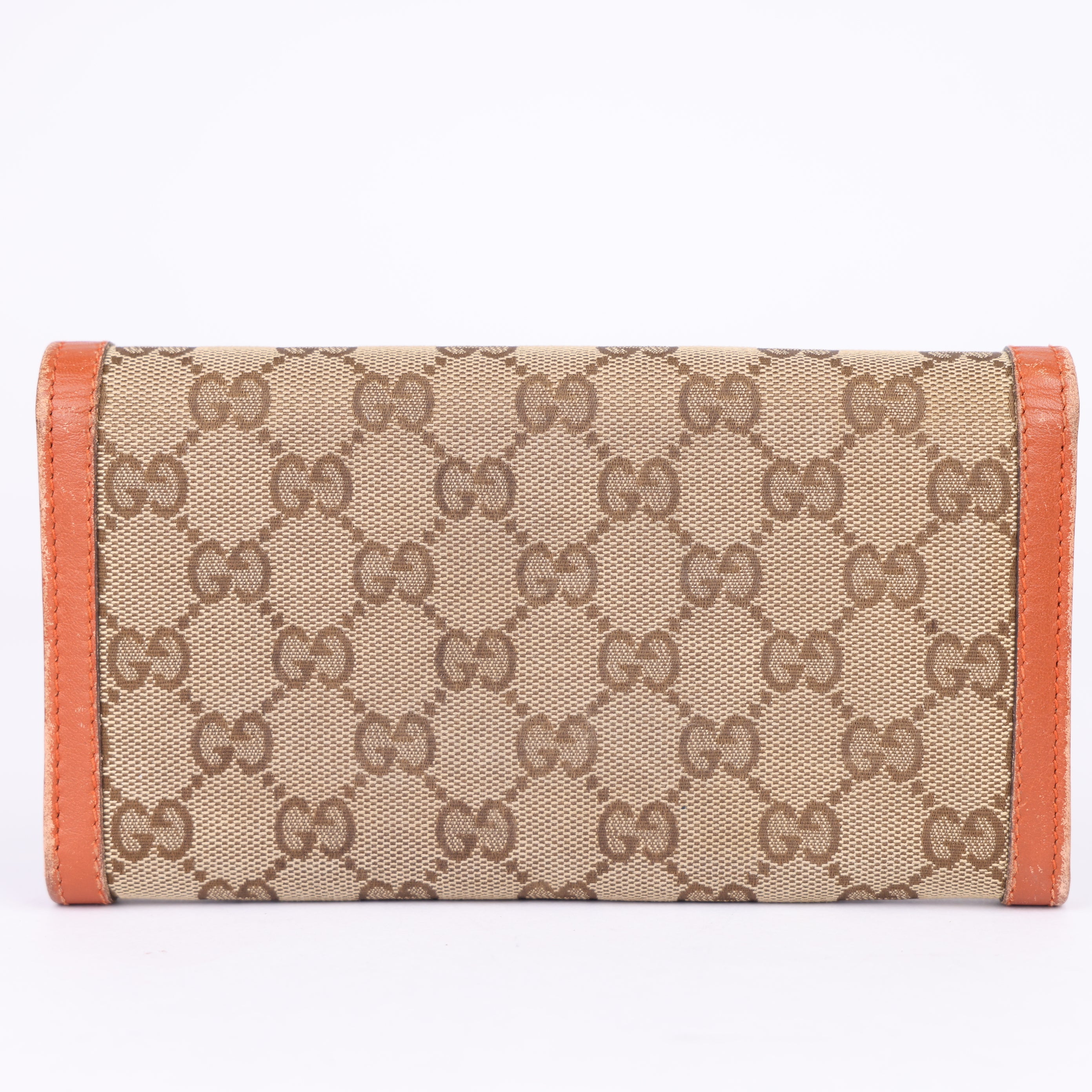 J1969 Gucci GG Orange & Tan Leather x Canvas Sukey Continental Wallet - Pre Owned