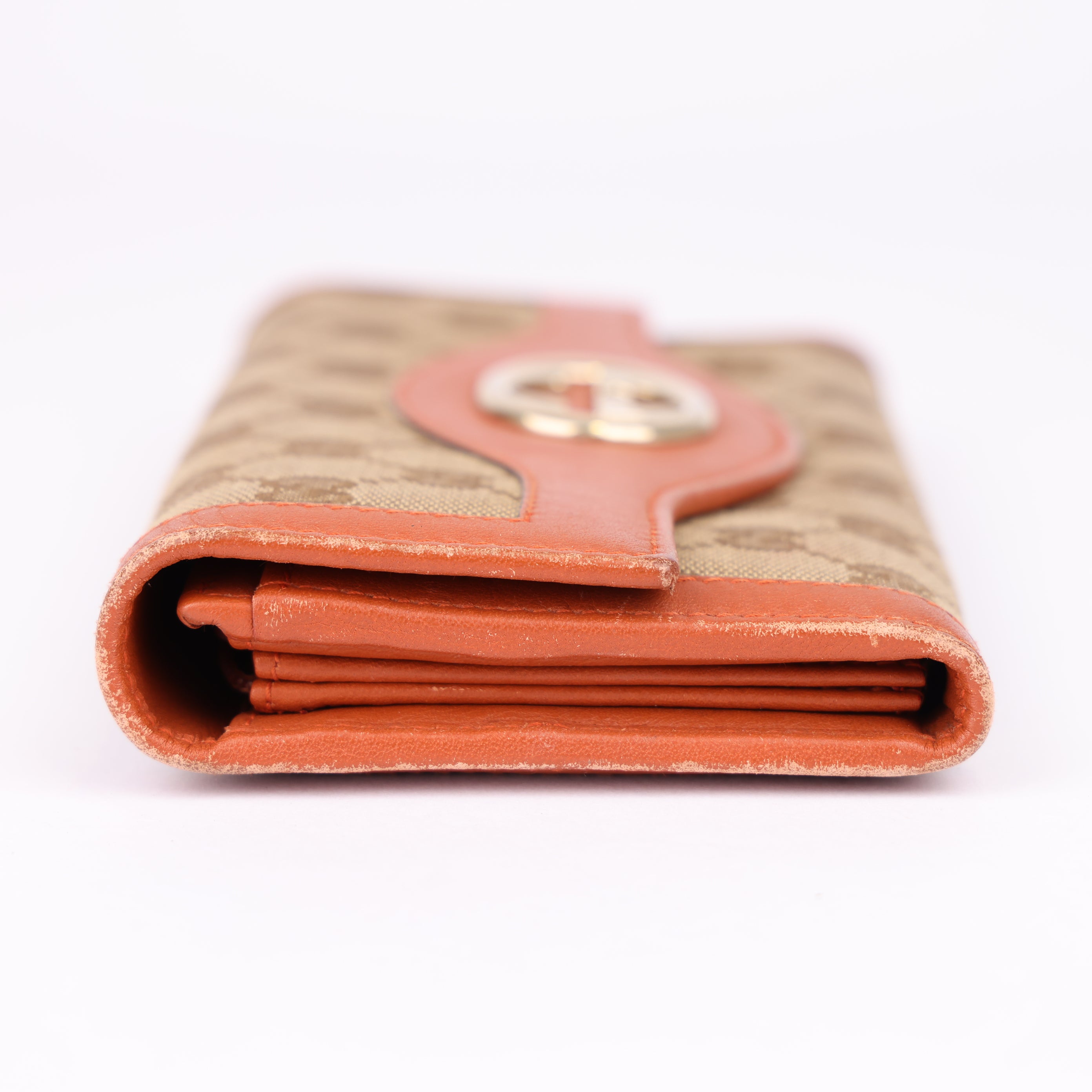 J1969 Gucci GG Orange & Tan Leather x Canvas Sukey Continental Wallet - Pre Owned