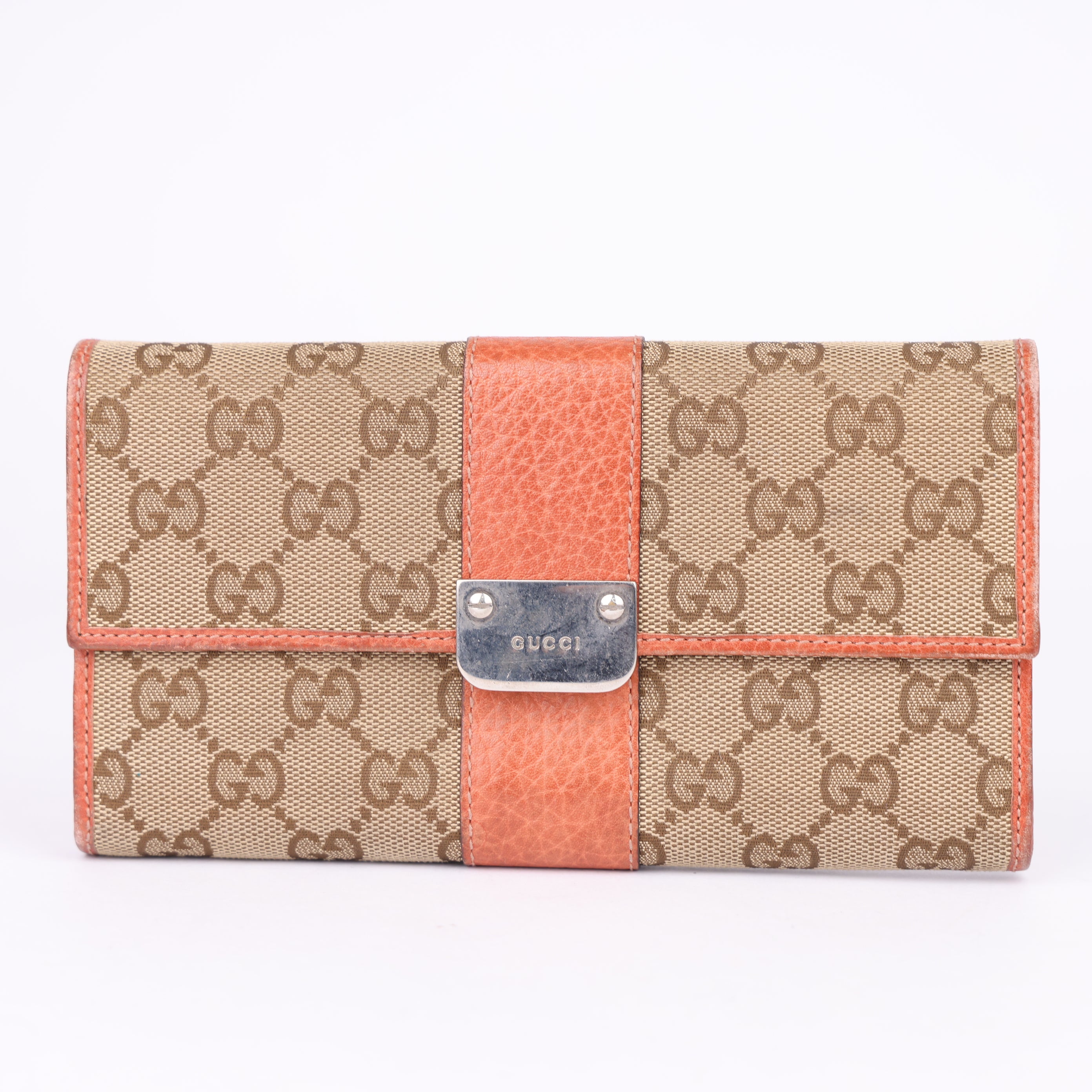 J1964 GUCCI Beige/Pink GG Canvas Continental Long Wallet - Pre Owned
