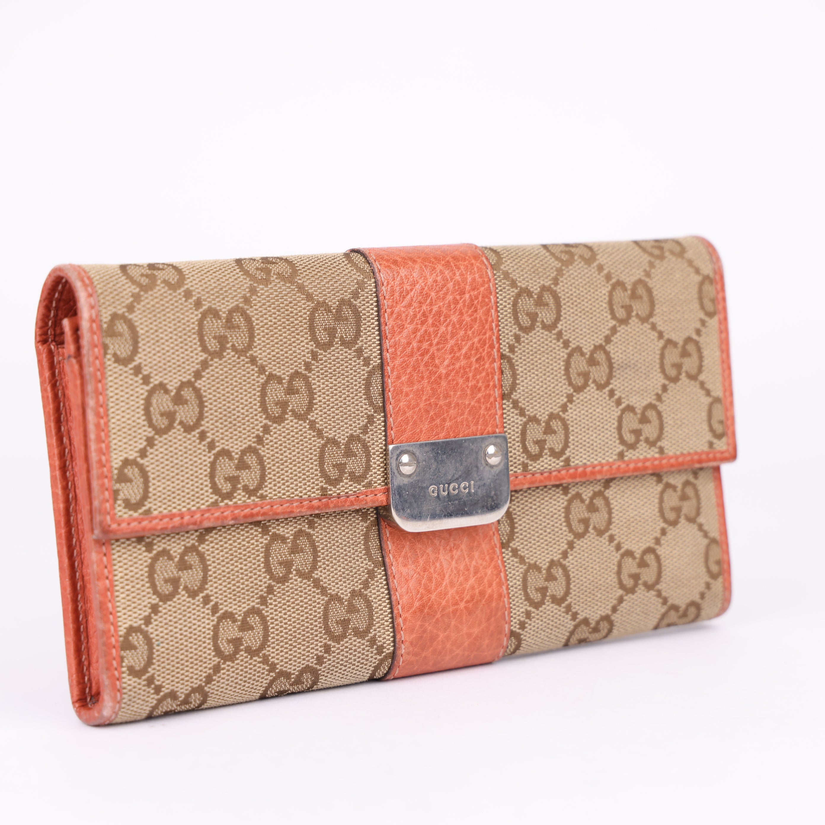 J1964 GUCCI Beige/Pink GG Canvas Continental Long Wallet - Pre Owned