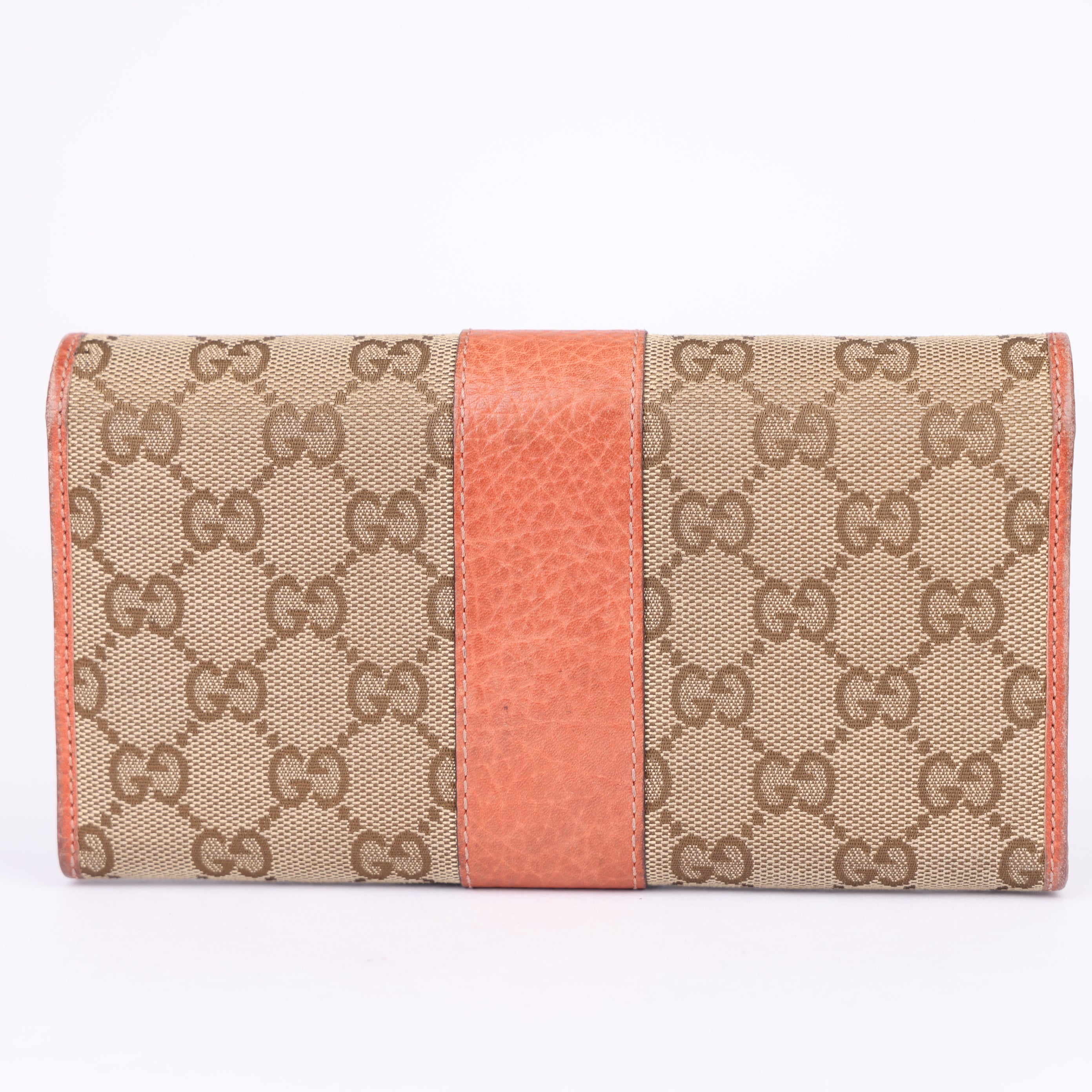 J1964 GUCCI Beige/Pink GG Canvas Continental Long Wallet - Pre Owned