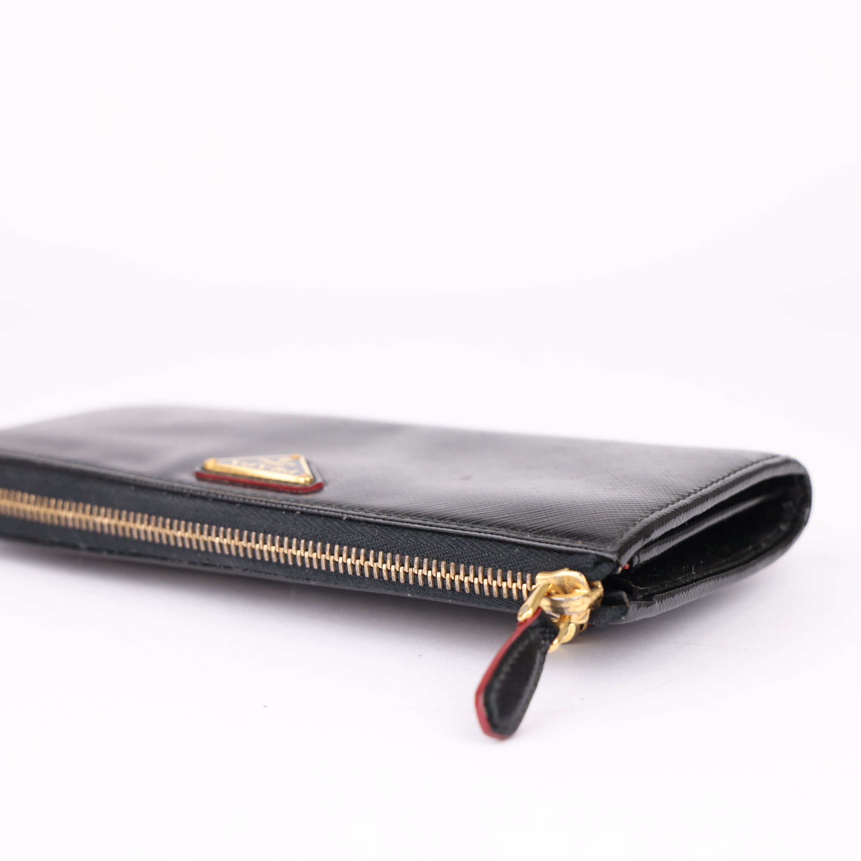 J1919 Prada Black Saffiano Leather Zip Around Wallet- Pre Owned