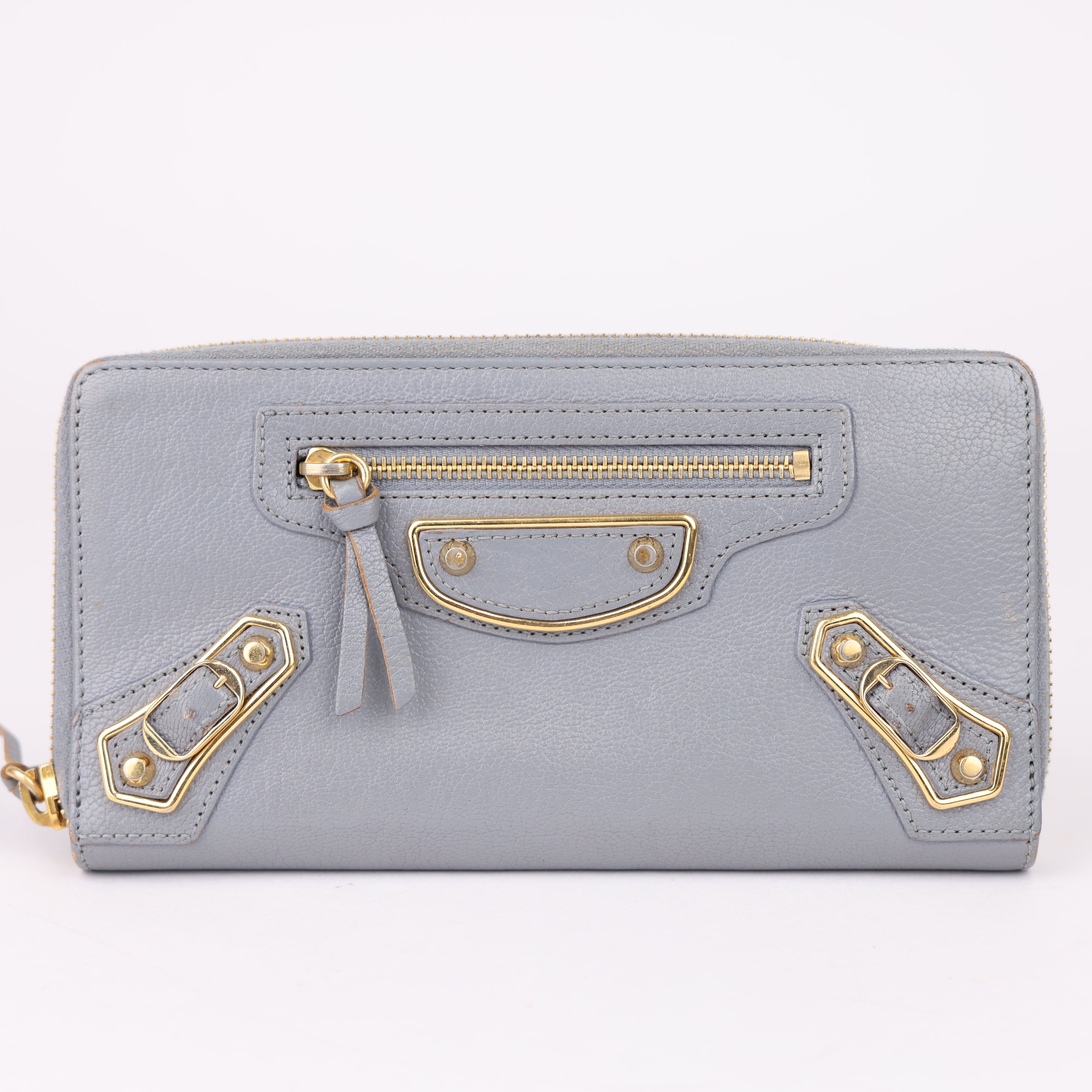 J1916 BALENCIAGA Leather Zip-Around Long Wallet- Pre Owned