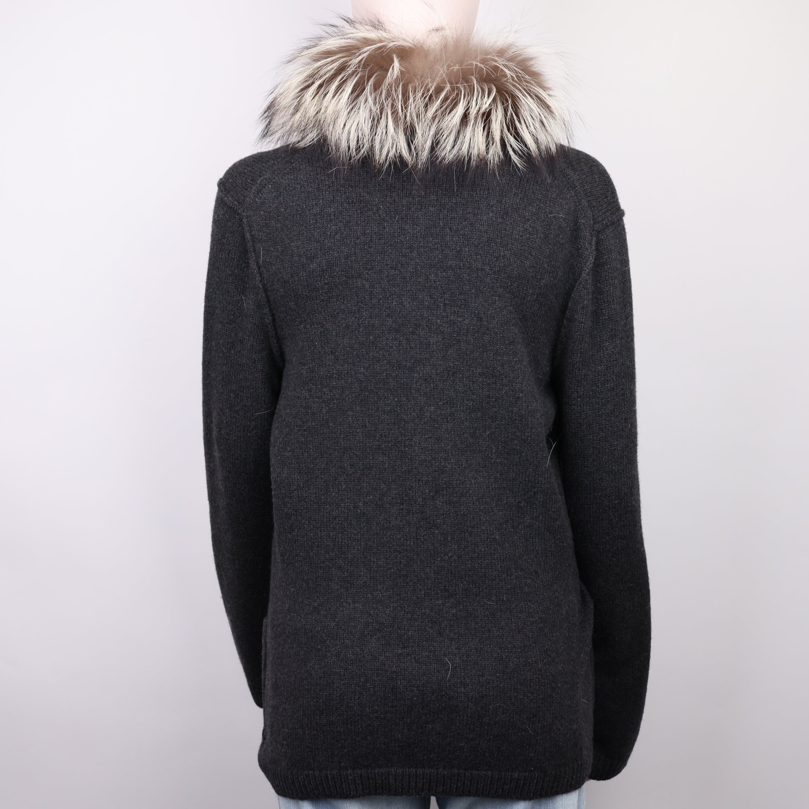 J1850# Louis Vuitton Dark Grey Knit Outerwear with Collar Size S- Pre Owned