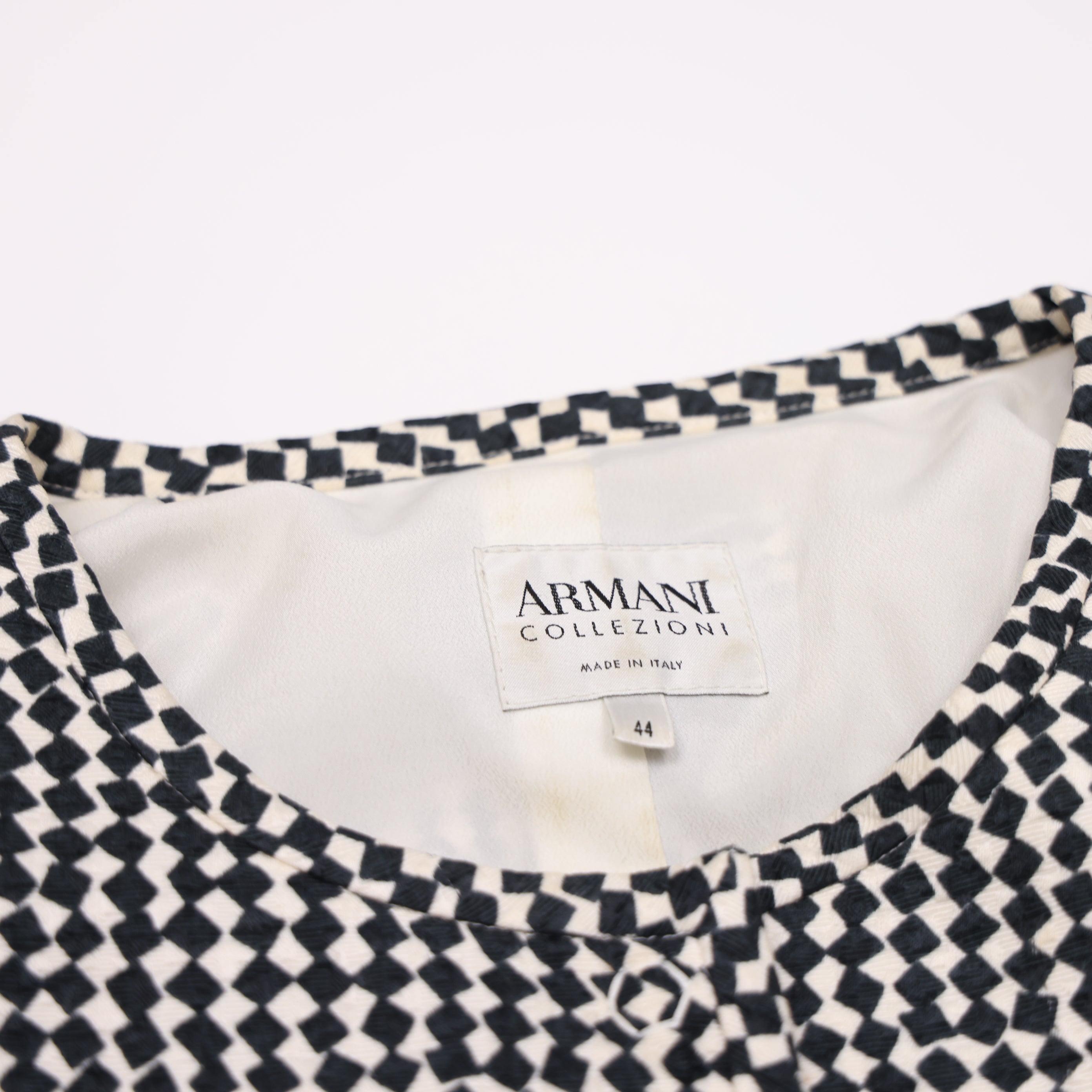 J1848# ARMANI Black and White Small Check Jacket Size 44- Pre Owned