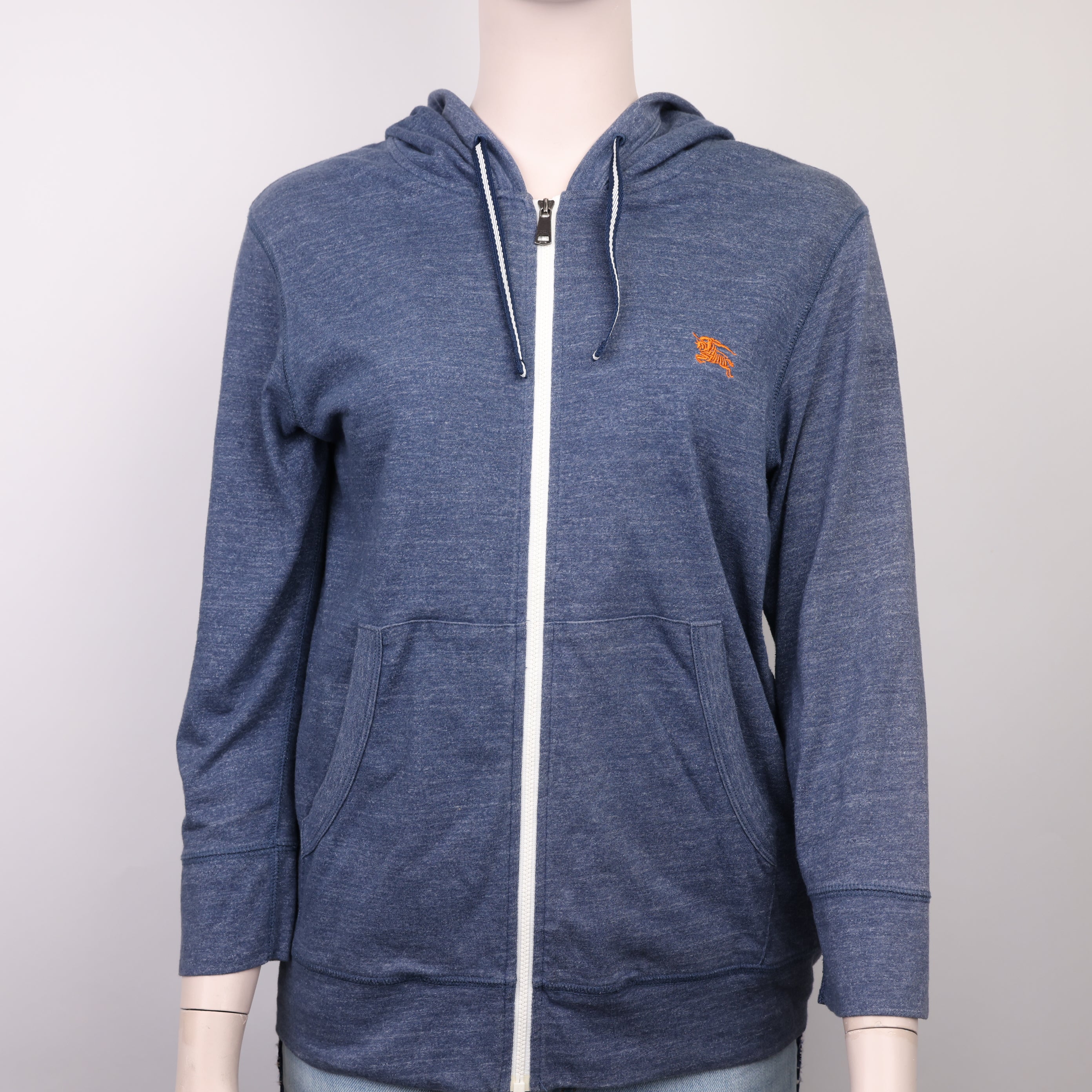 J1846 Burberry Blue Embroidered Hooded Jacket Size 2- Pre Owned