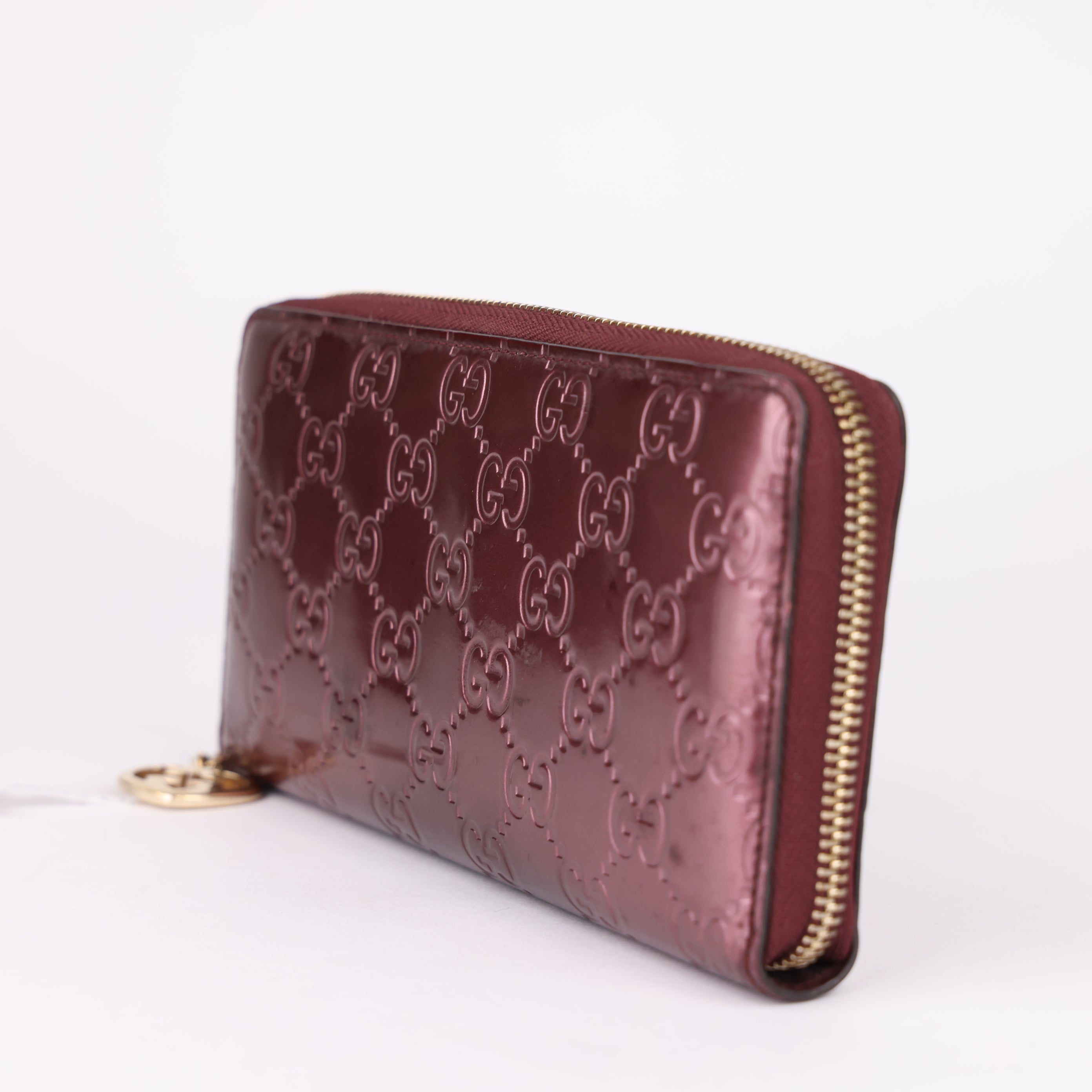 J1790 Gucci Guccissima Patent Leather Lovely Heart Zip Around Wallet - Pre Owned