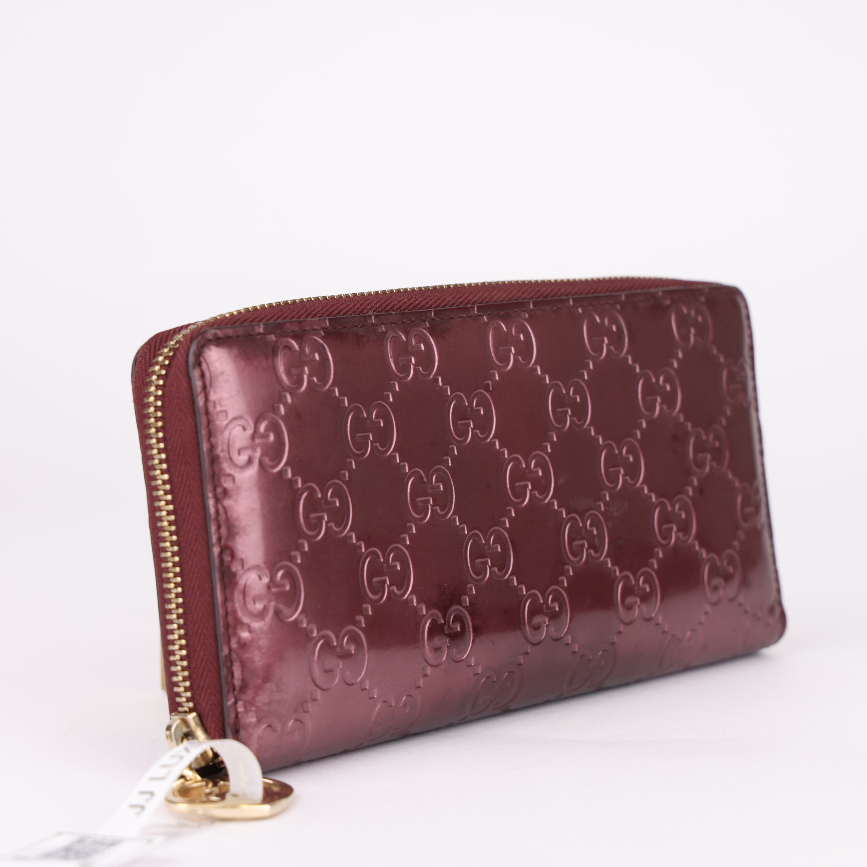 J1790 Gucci Guccissima Patent Leather Lovely Heart Zip Around Wallet - Pre Owned