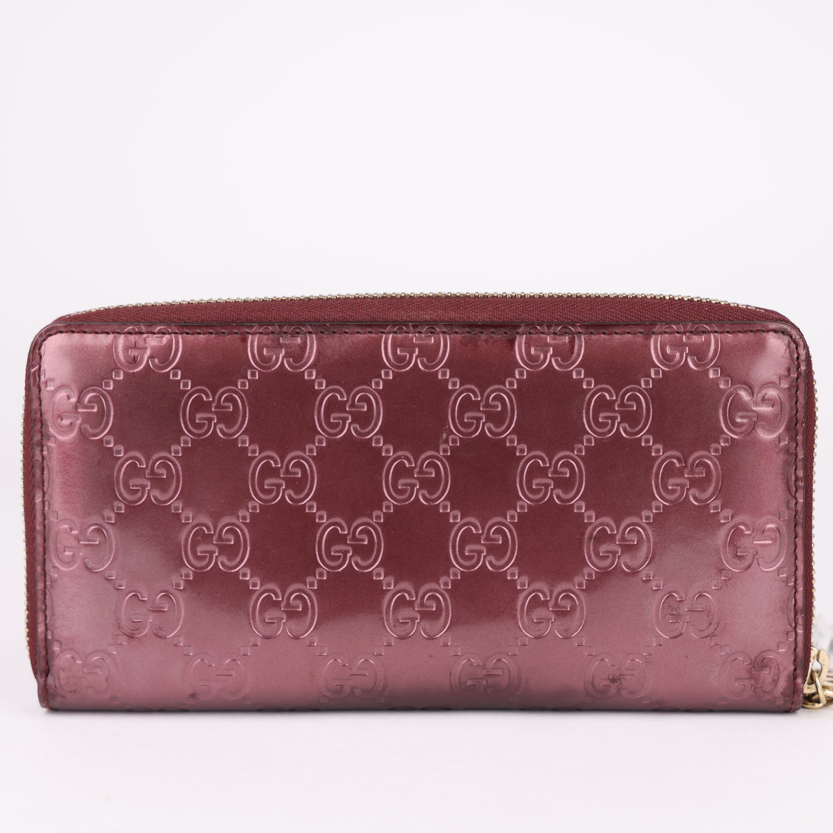 J1790 Gucci Guccissima Patent Leather Lovely Heart Zip Around Wallet - Pre Owned