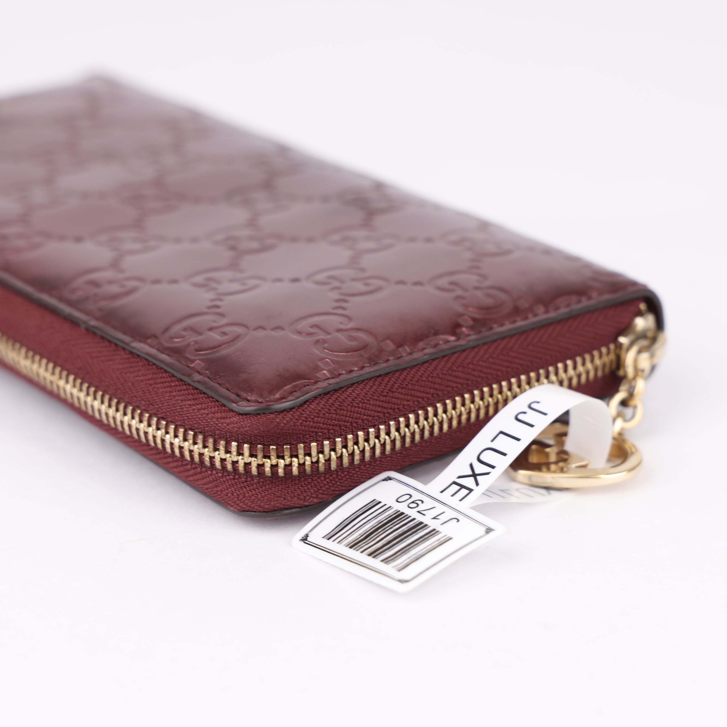 J1790 Gucci Guccissima Patent Leather Lovely Heart Zip Around Wallet - Pre Owned