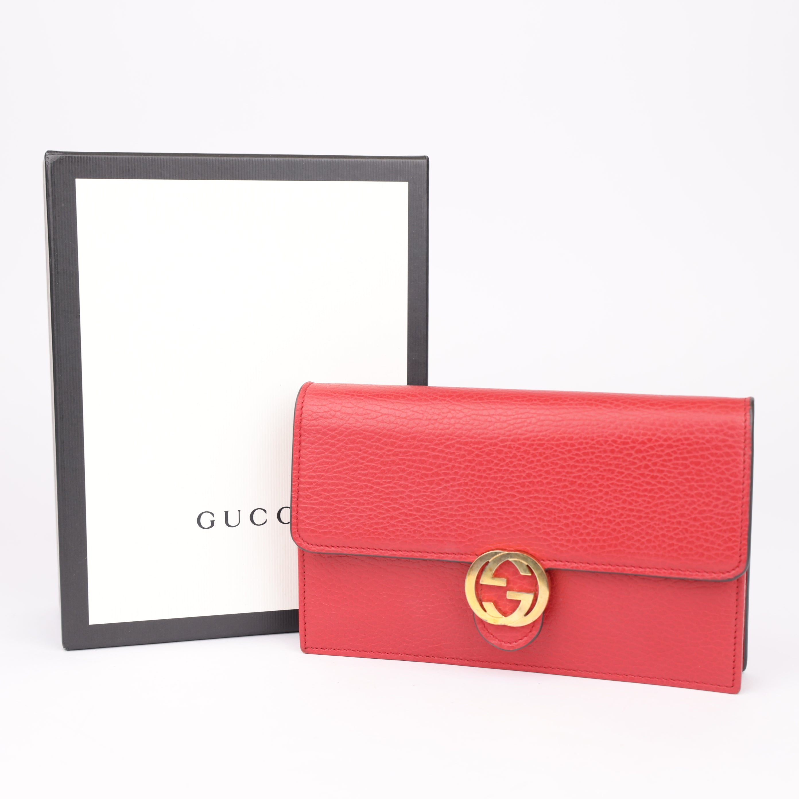 J1760 Gucci Red Dollar Calfskin Interlocking G Chain Bag- Pre Owned