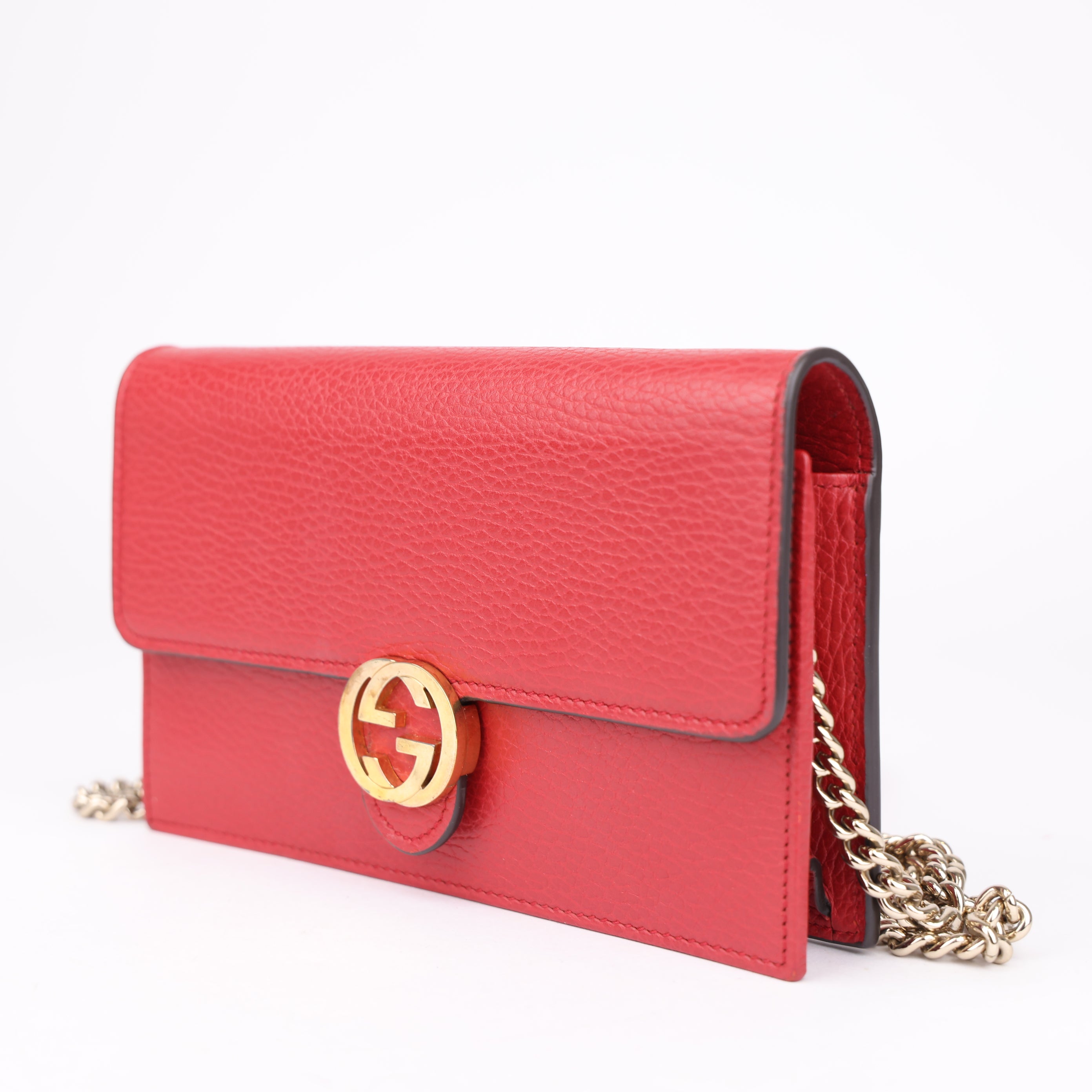 J1760 Gucci Red Dollar Calfskin Interlocking G Chain Bag- Pre Owned