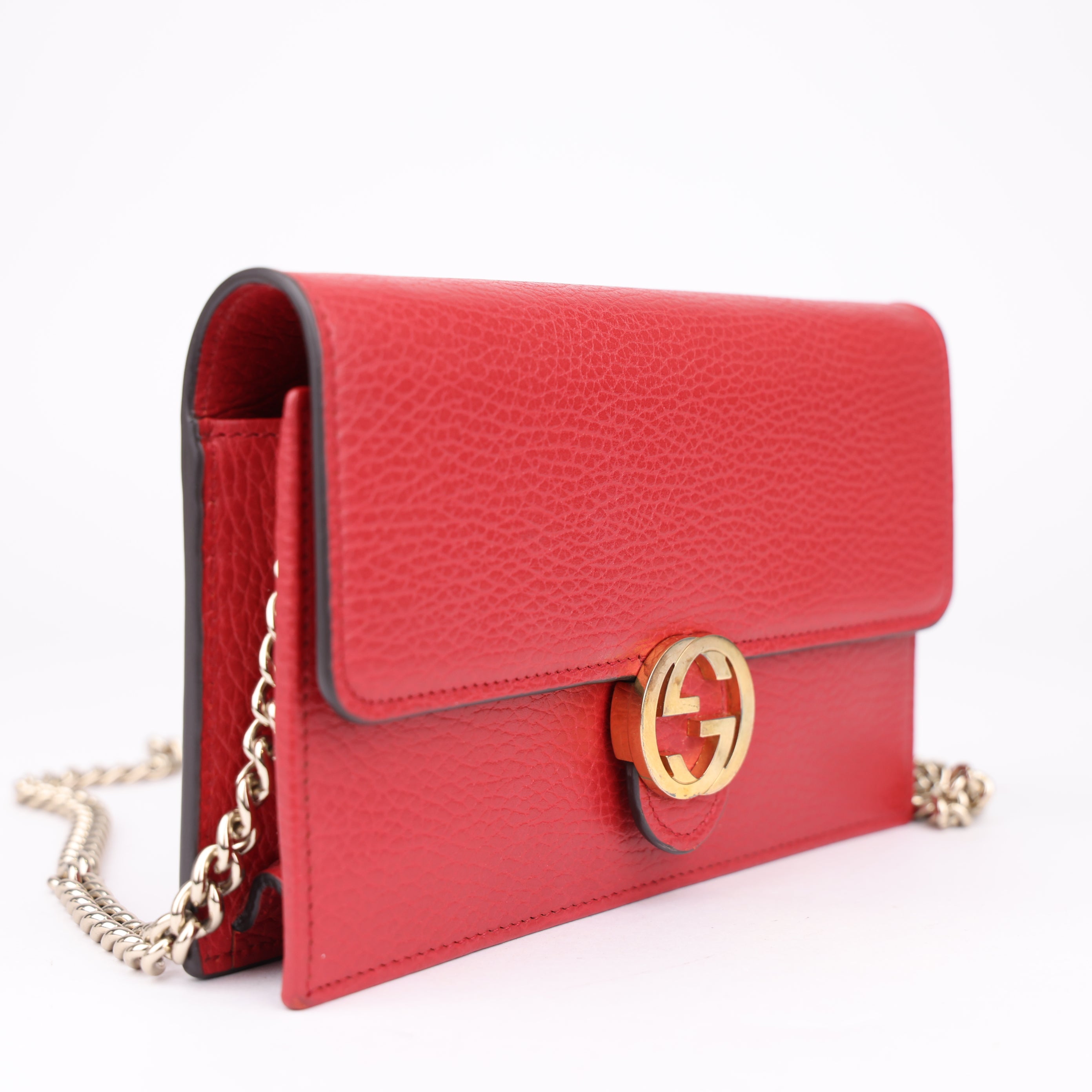 J1760 Gucci Red Dollar Calfskin Interlocking G Chain Bag- Pre Owned