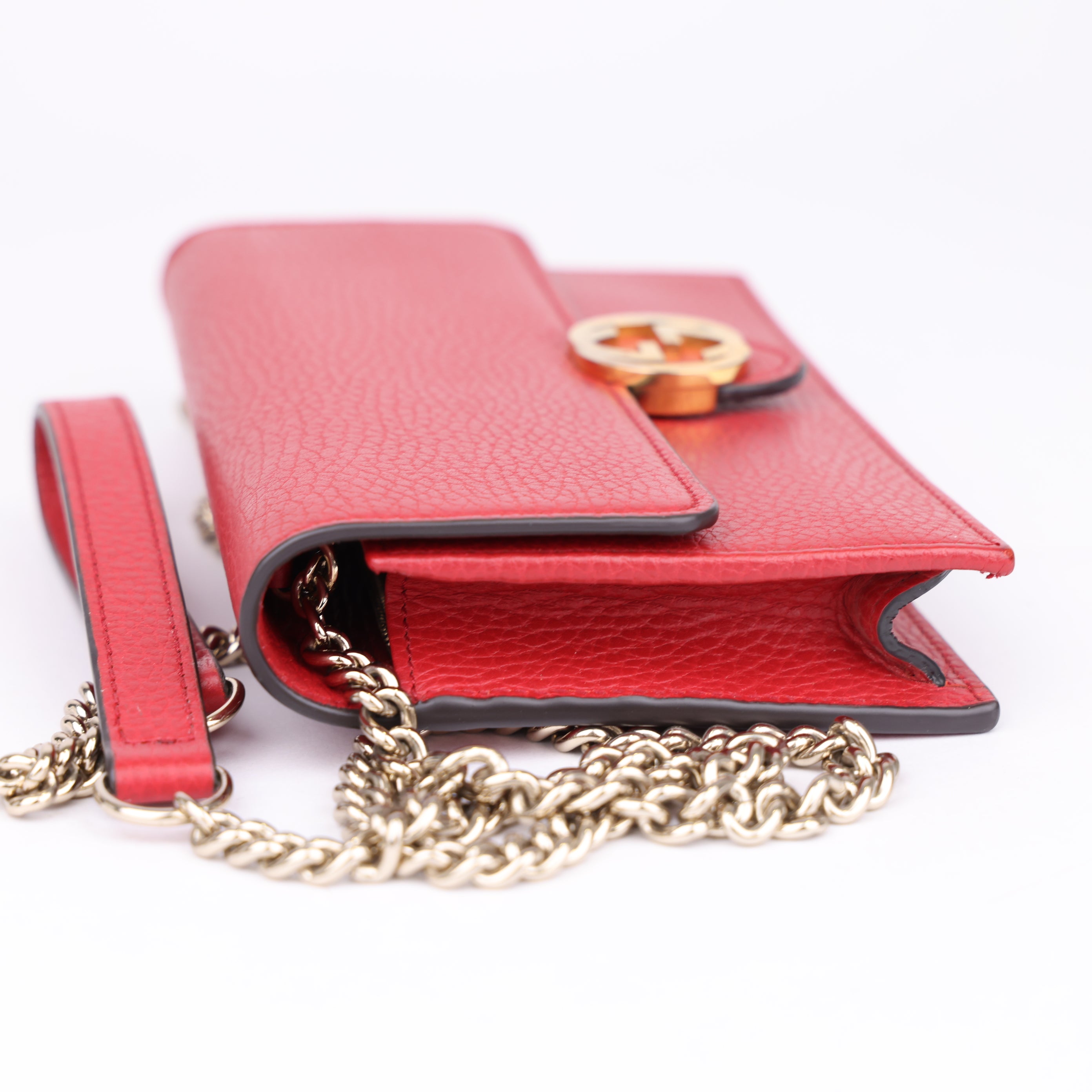 J1760 Gucci Red Dollar Calfskin Interlocking G Chain Bag- Pre Owned