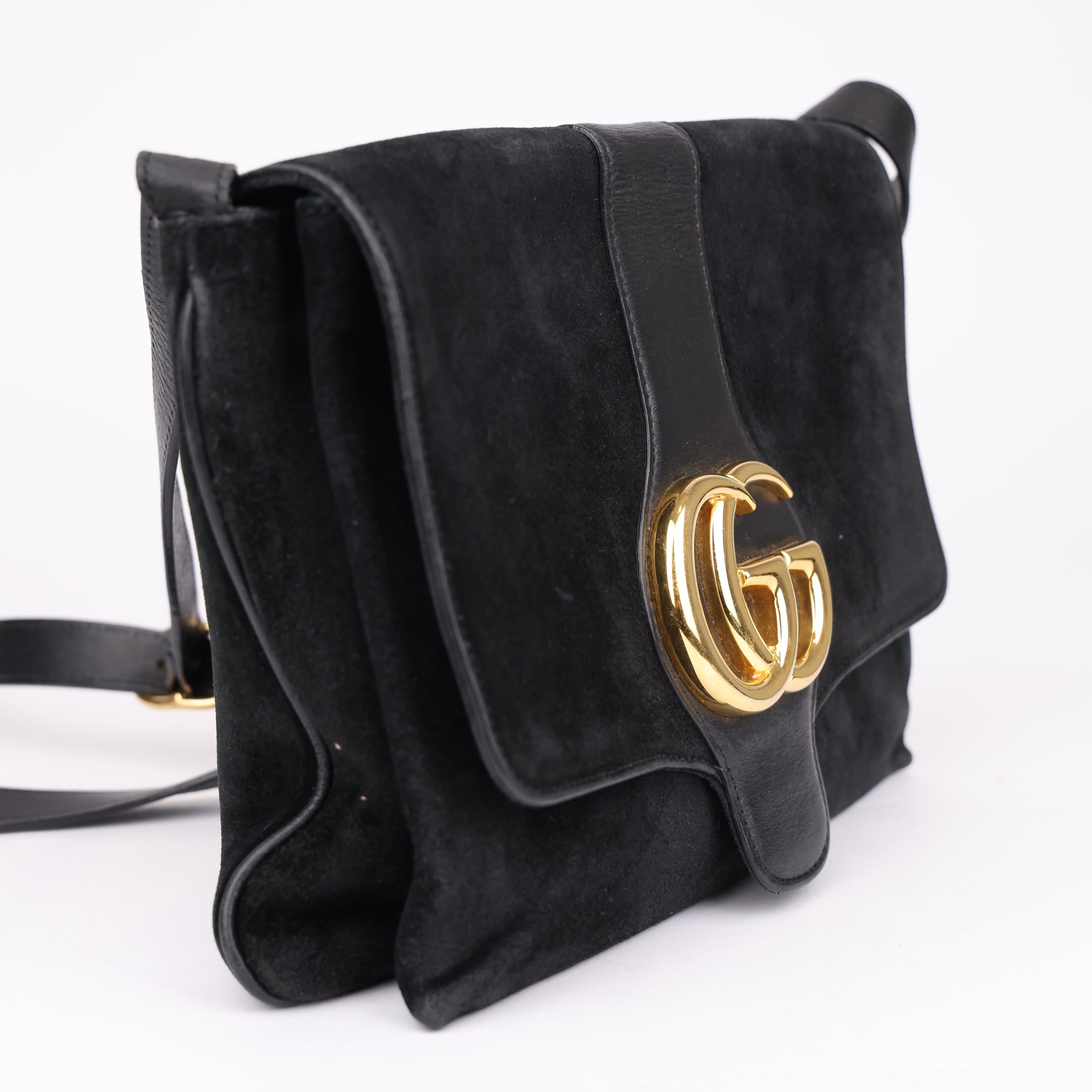 J1764 Gucci Black Medium Arli Suede Crossbody Bag- Pre Owned