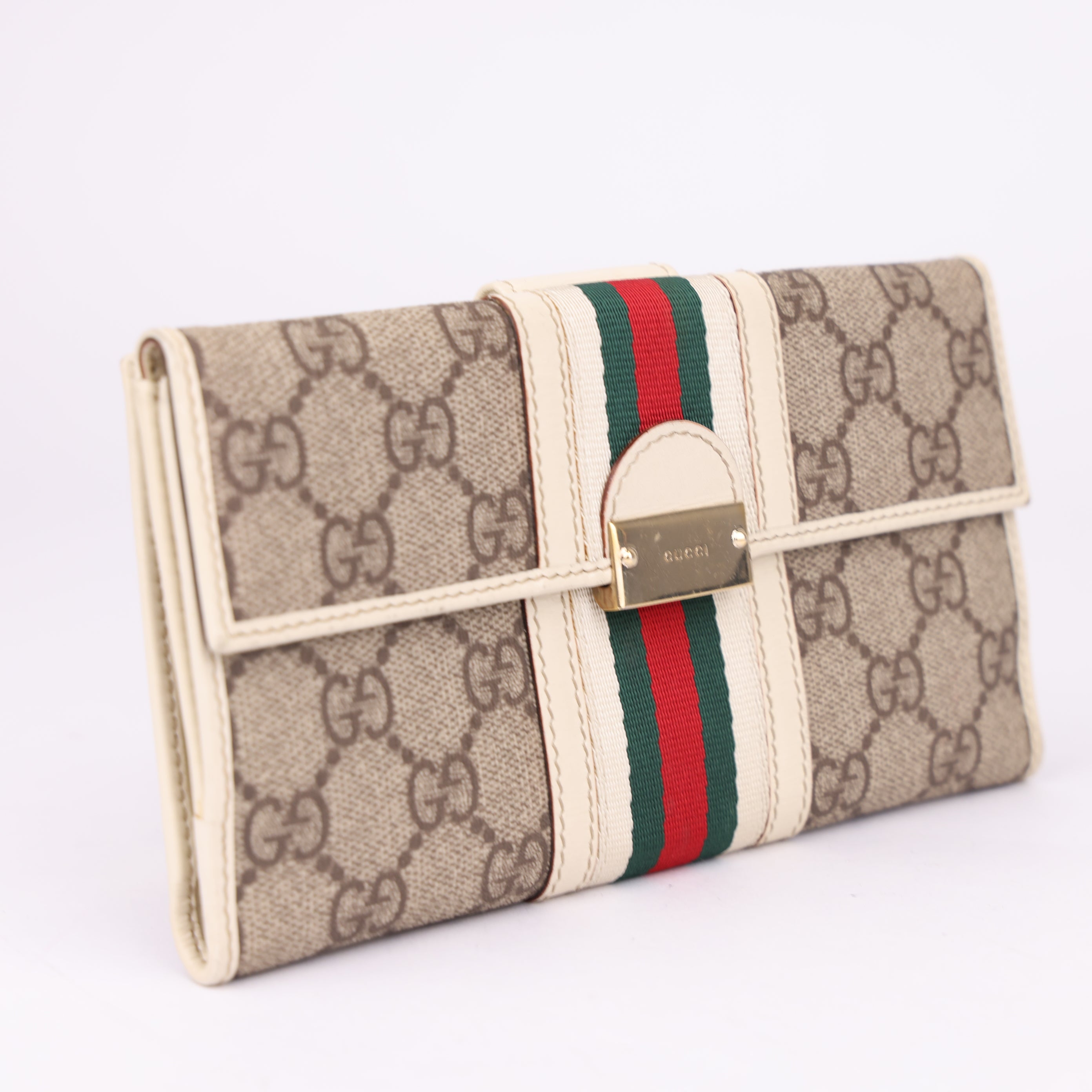 J1769 GUCCI GG Canvas Web Sherry Line Long Wallet- Pre Owned