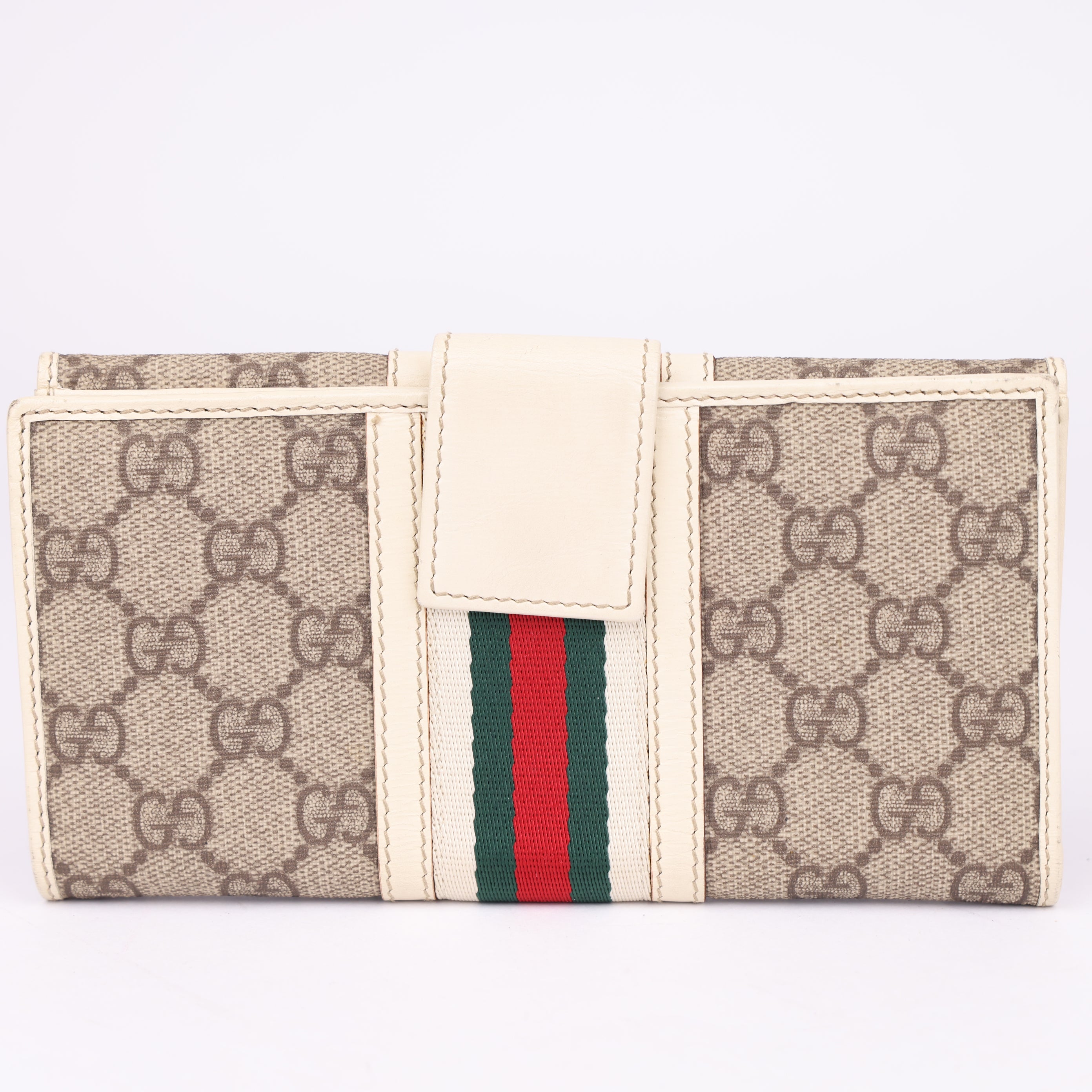 J1769 GUCCI GG Canvas Web Sherry Line Long Wallet- Pre Owned