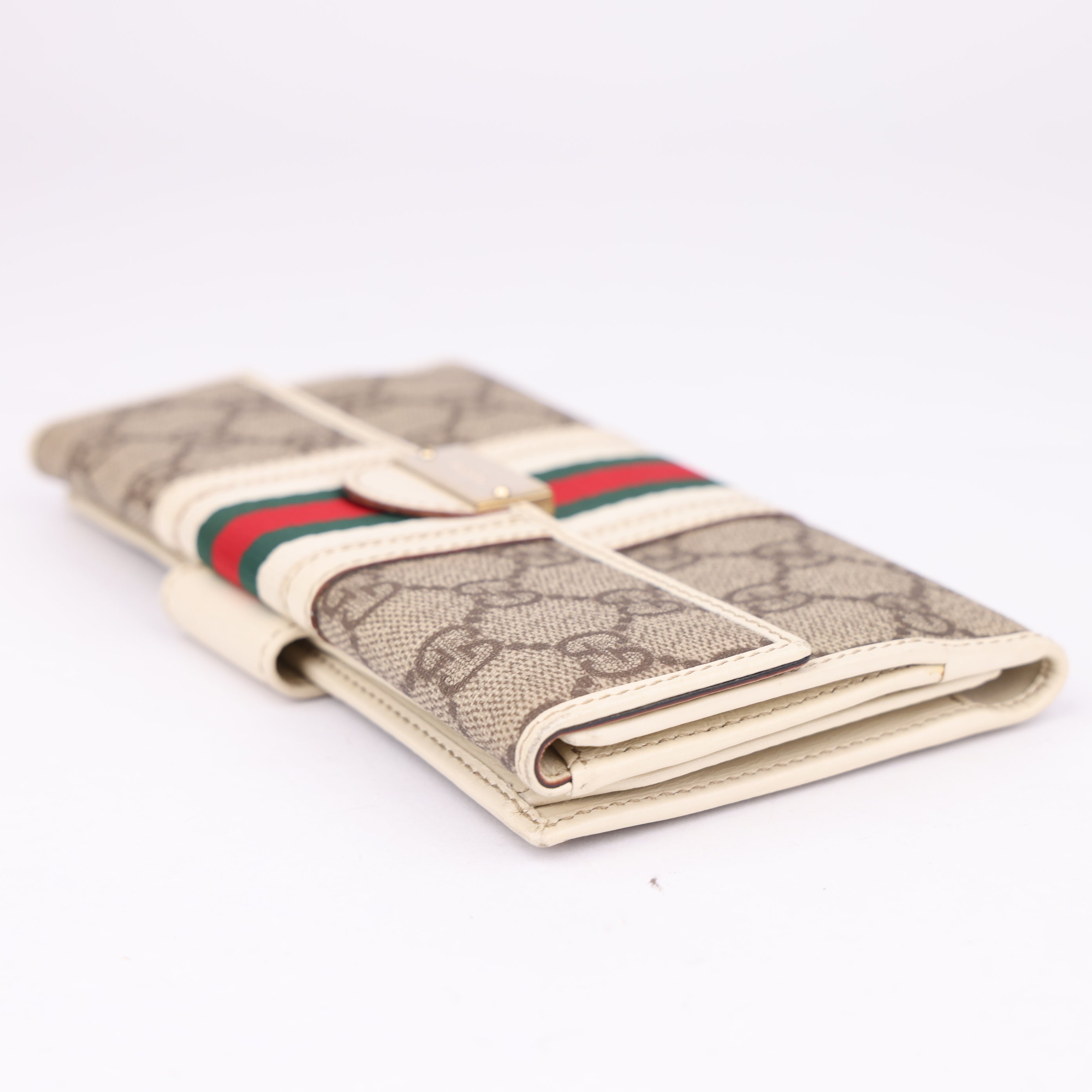 J1769 GUCCI GG Canvas Web Sherry Line Long Wallet- Pre Owned