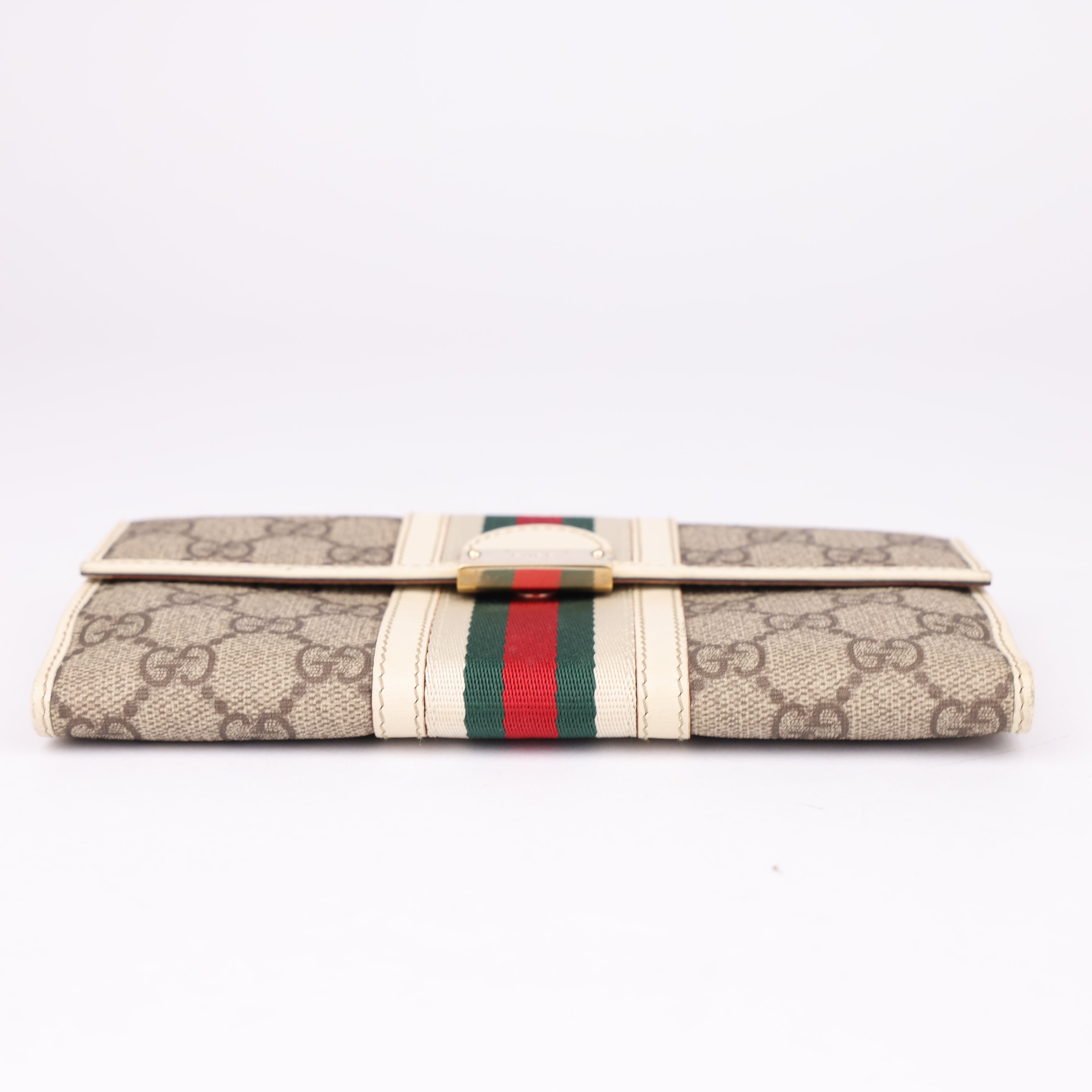 J1769 GUCCI GG Canvas Web Sherry Line Long Wallet- Pre Owned