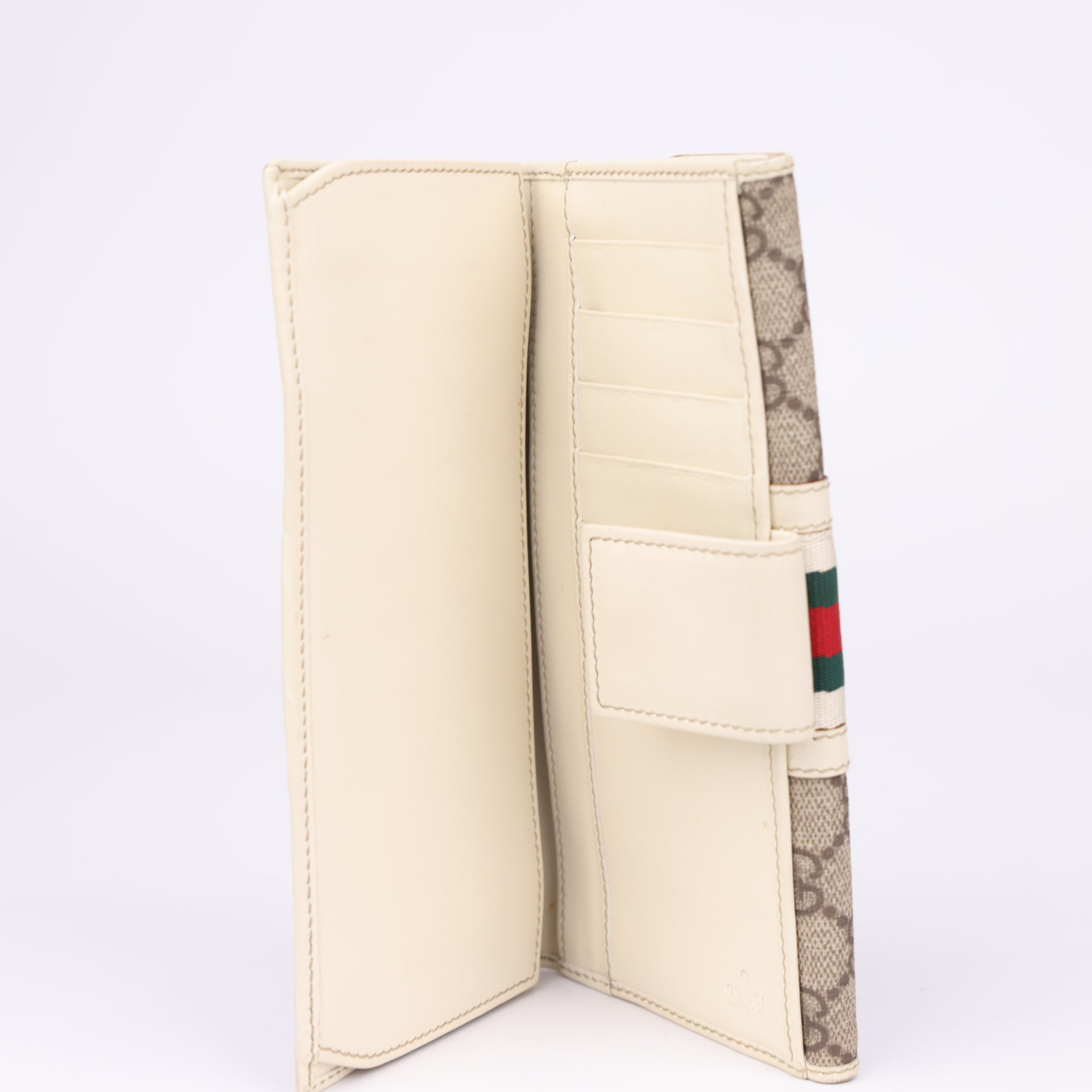 J1769 GUCCI GG Canvas Web Sherry Line Long Wallet- Pre Owned