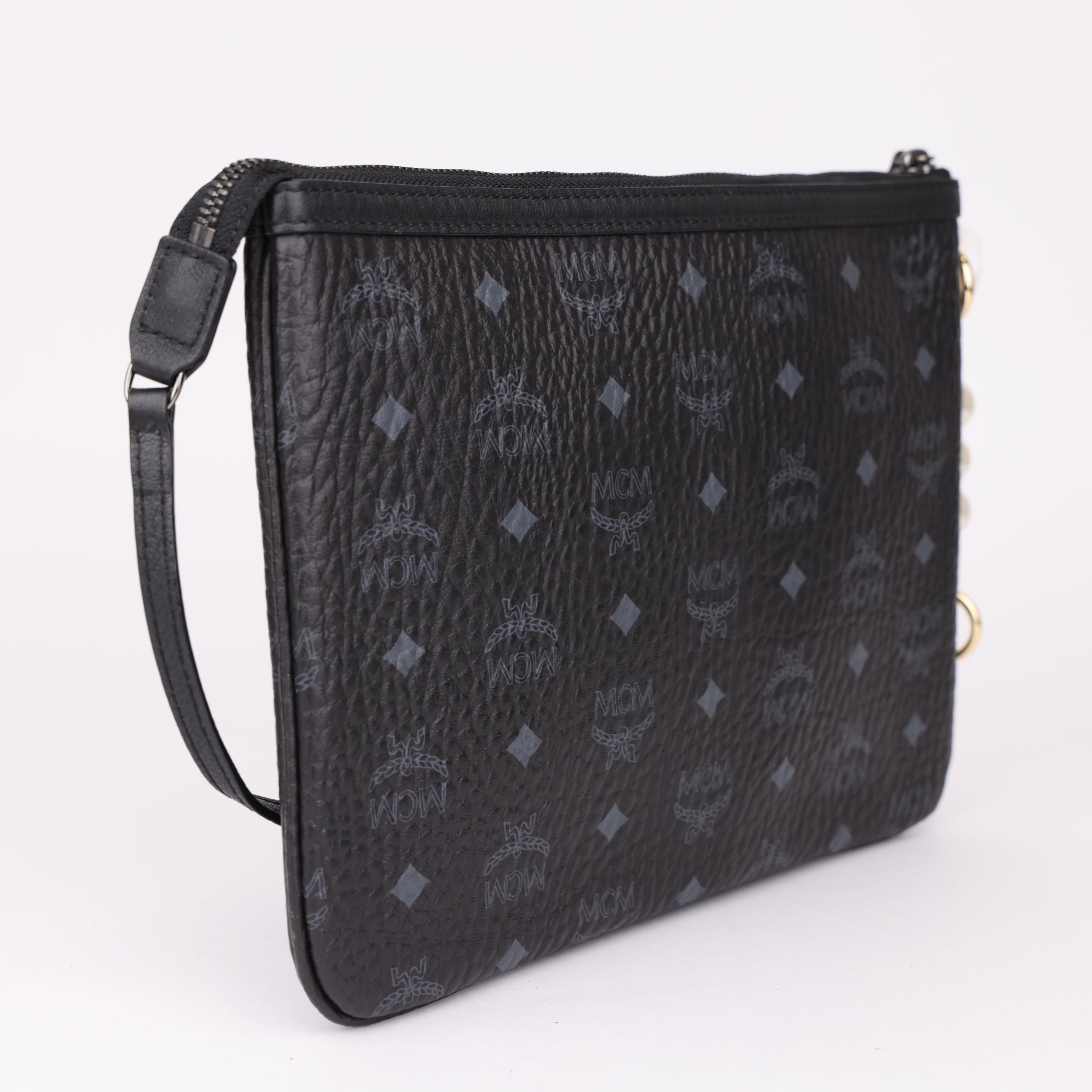 J1778 MCM Medium Crossbody Pouch Black- Pre Owned